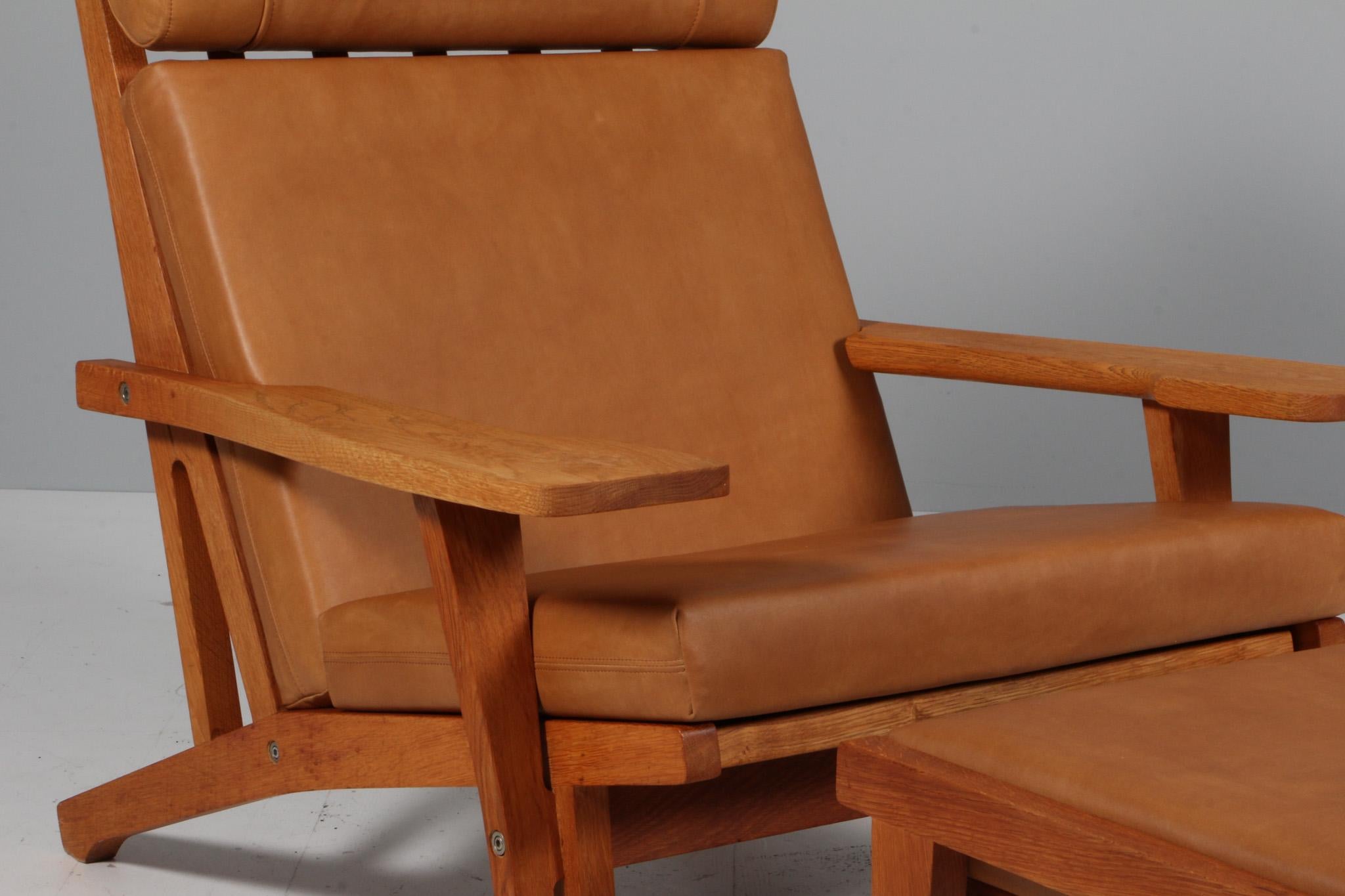 Hans J. Wegner fauteuil de salon avec ottoman, modèle GE-375 Bon état - En vente à Esbjerg, DK