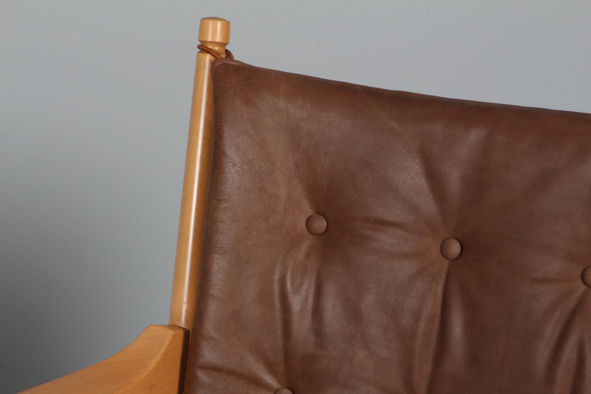 Scandinavian Modern Hans J. Wegner Lounge or Armchair, leather For Sale