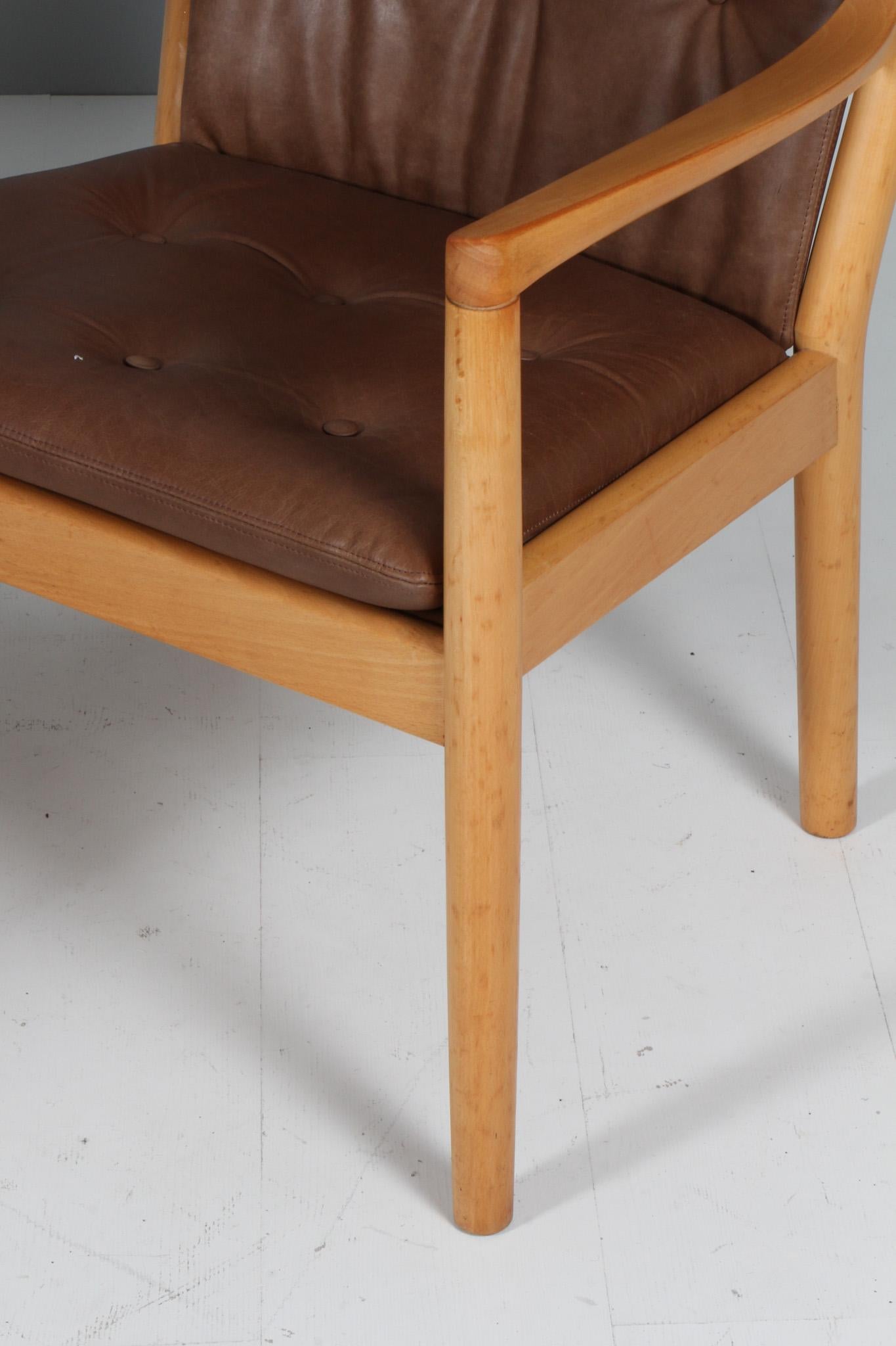 Danish Hans J. Wegner Lounge or Armchair, leather For Sale