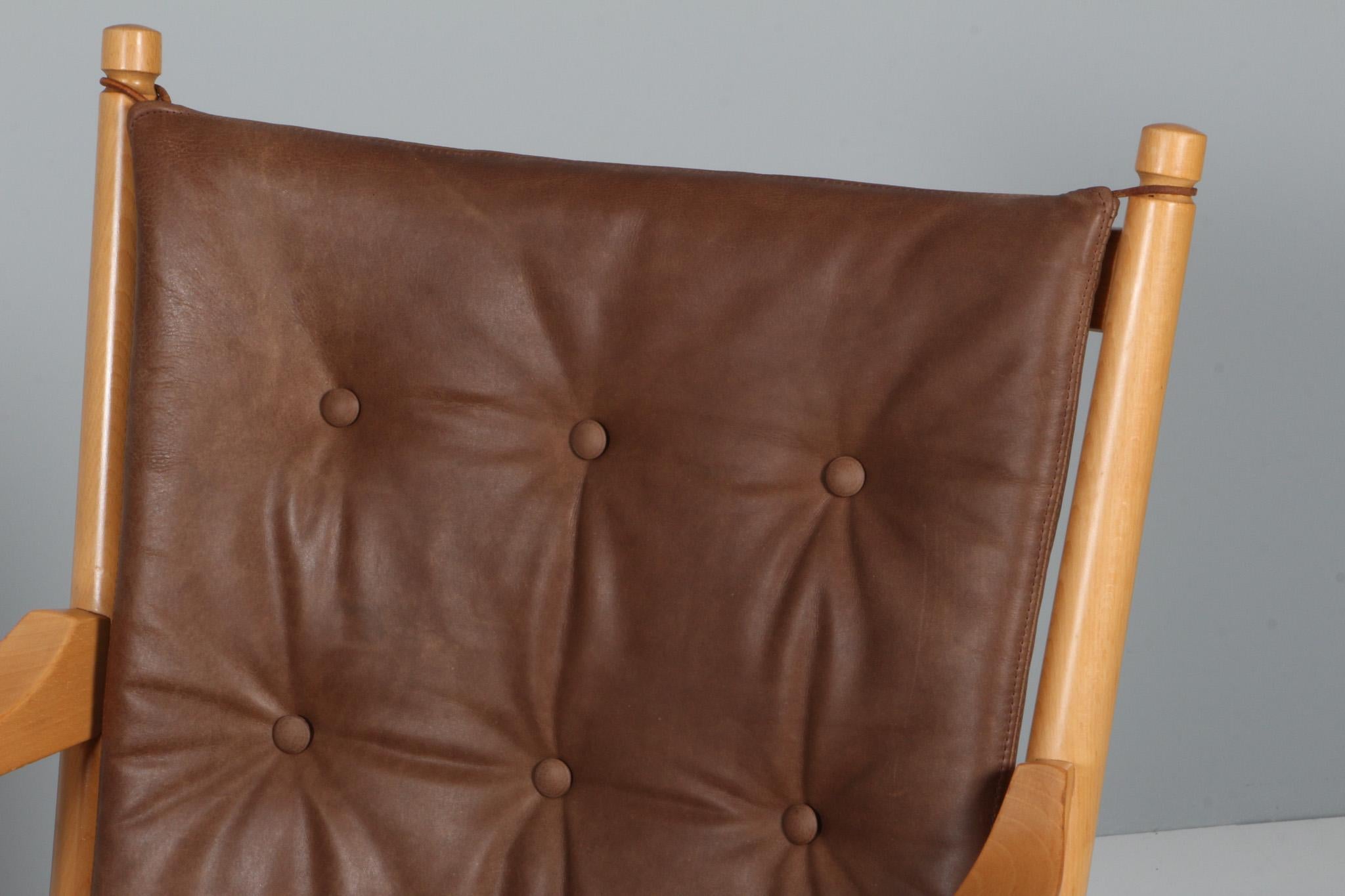 Mid-20th Century Hans J. Wegner Lounge or Armchair, leather For Sale