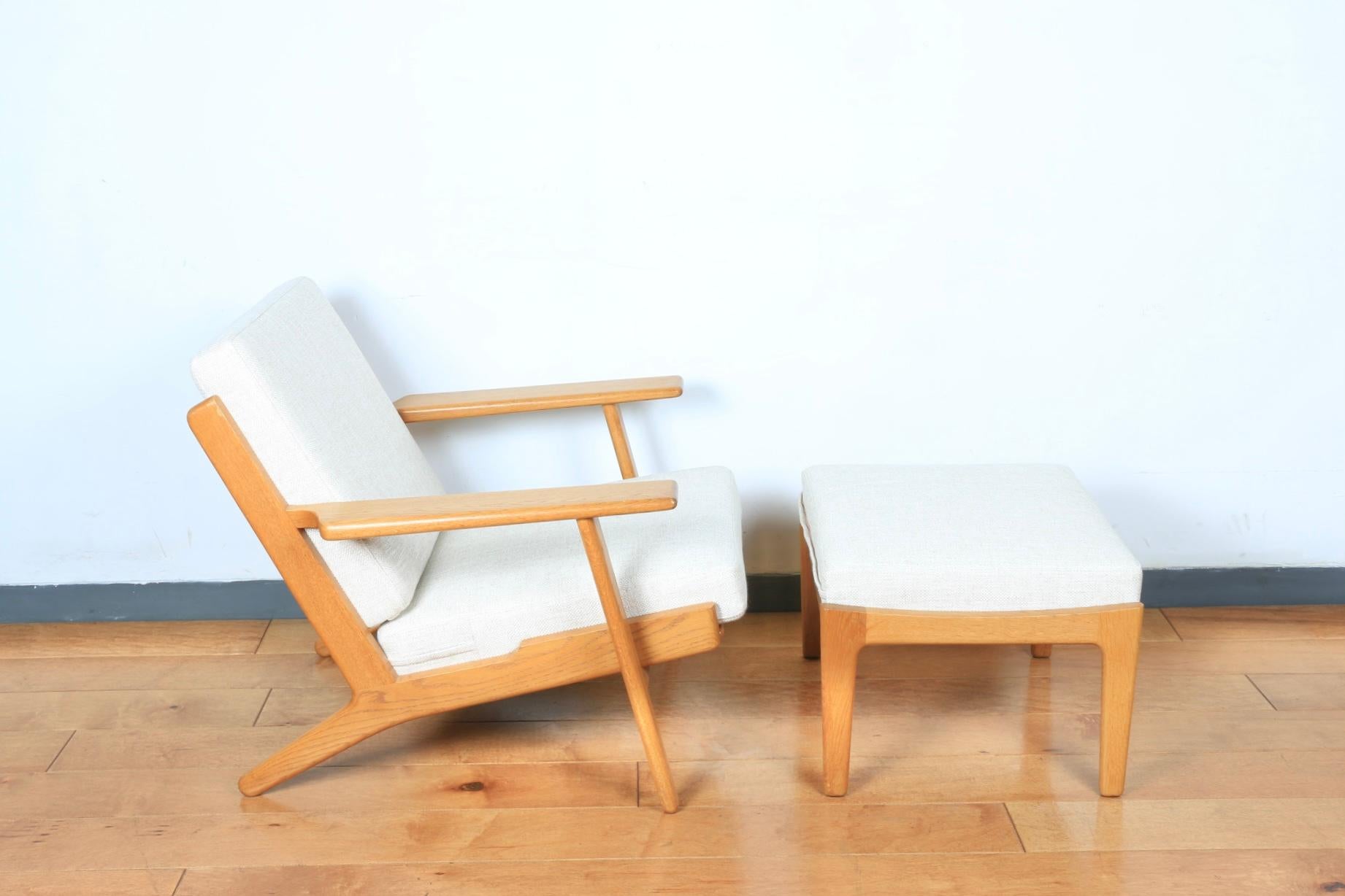 Mid-Century Modern Hans J Wegner Lounge Teak Chair and Ottoman