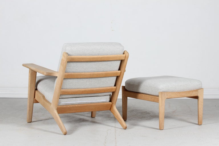 Danish Hans J. Wegner Low Lounge Chair GE 290 + Stool of Oak and Wool by GETAMA, 1970s