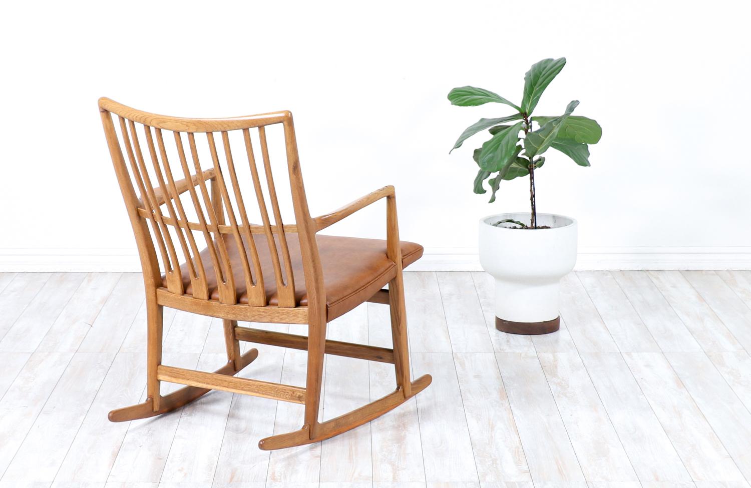 Hans J. Wegner ML-33 Leather & Teak Rocking Chair for Mikael Laursen In Excellent Condition In Los Angeles, CA