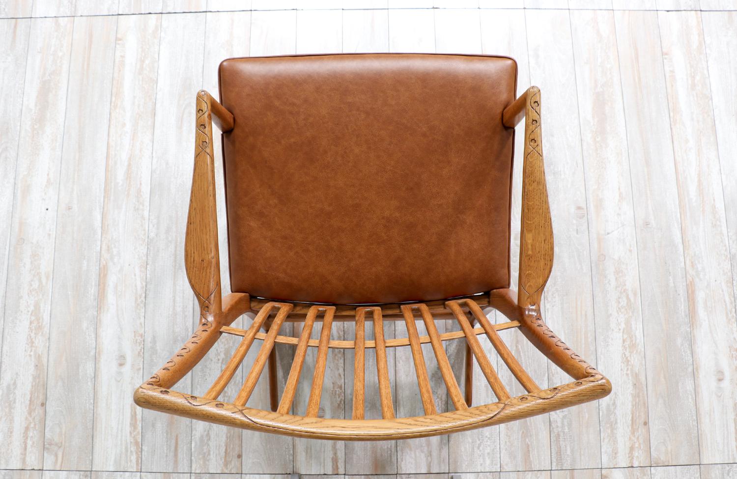Mid-20th Century Hans J. Wegner ML-33 Leather & Teak Rocking Chair for Mikael Laursen