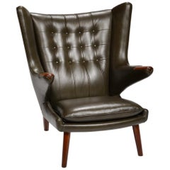 Hans J. Wegner Model AP-19 'Papa Bear' Chair in Dark Green Leather