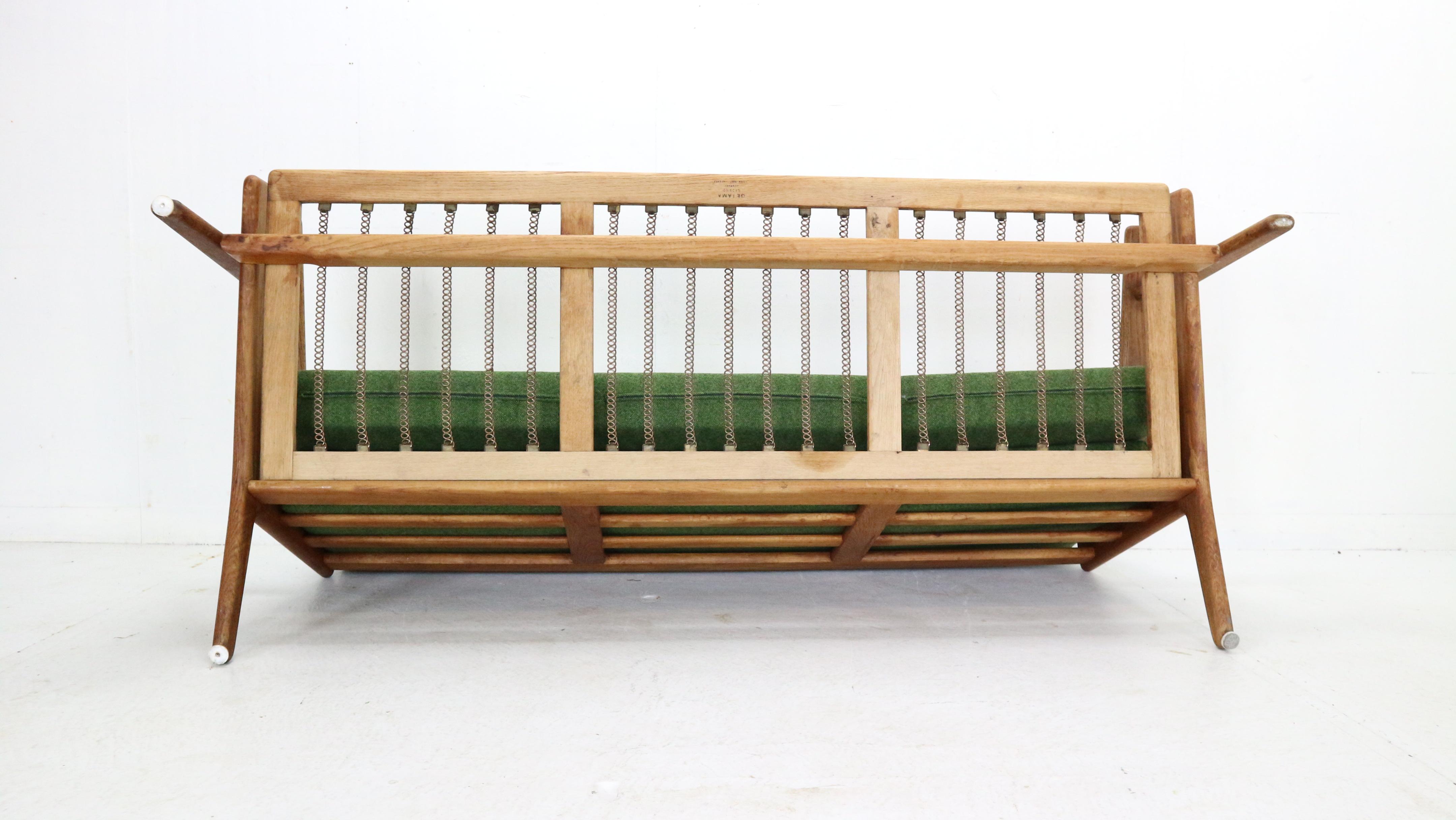 Hans J. Wegner Oak & Green New Reupholstery 3-Seater Sofa 