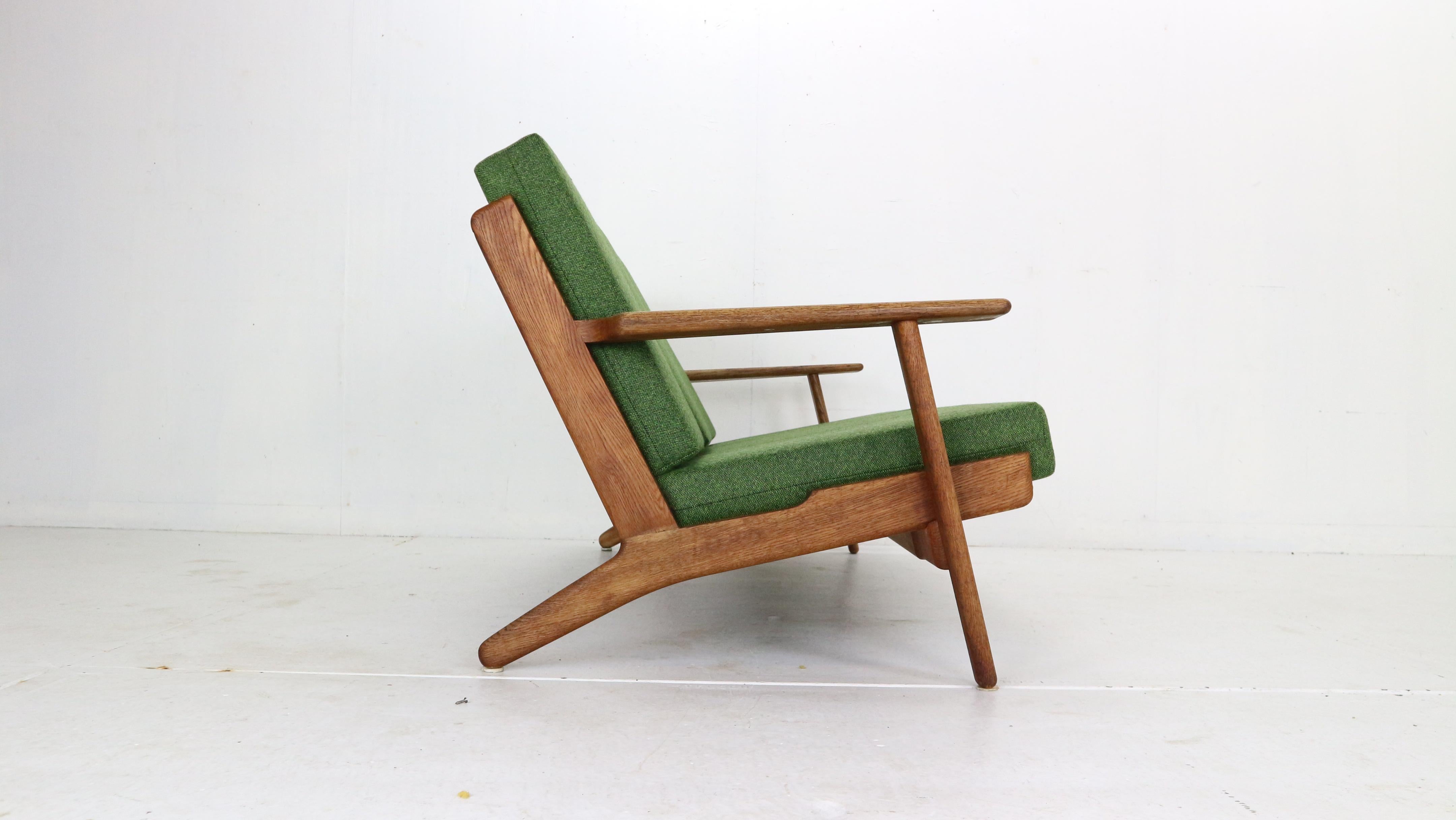 Danish Hans J. Wegner Oak & Green New Reupholstery 3-Seater Sofa 