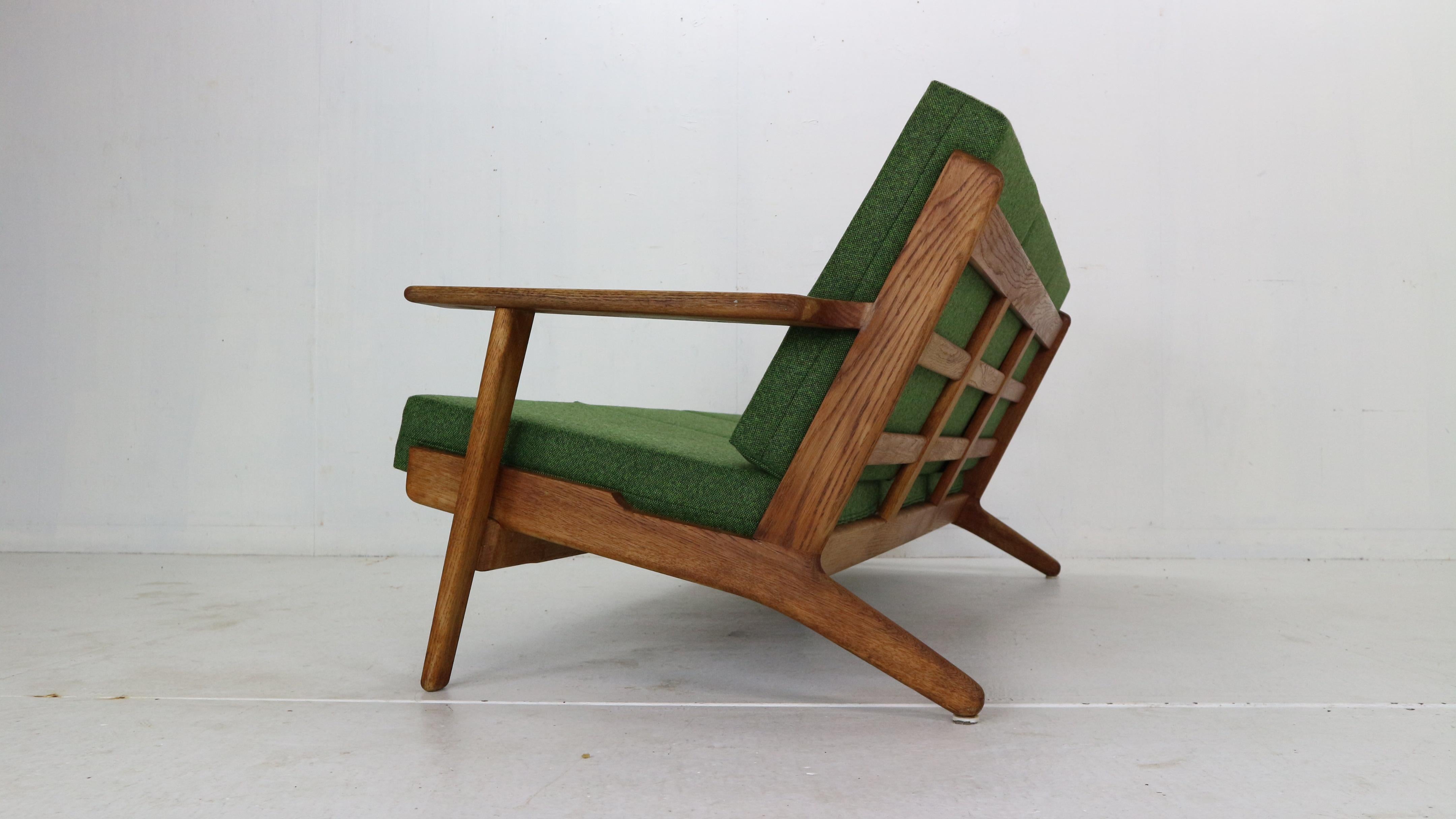 Mid-20th Century Hans J. Wegner Oak & Green New Reupholstery 3-Seater Sofa 
