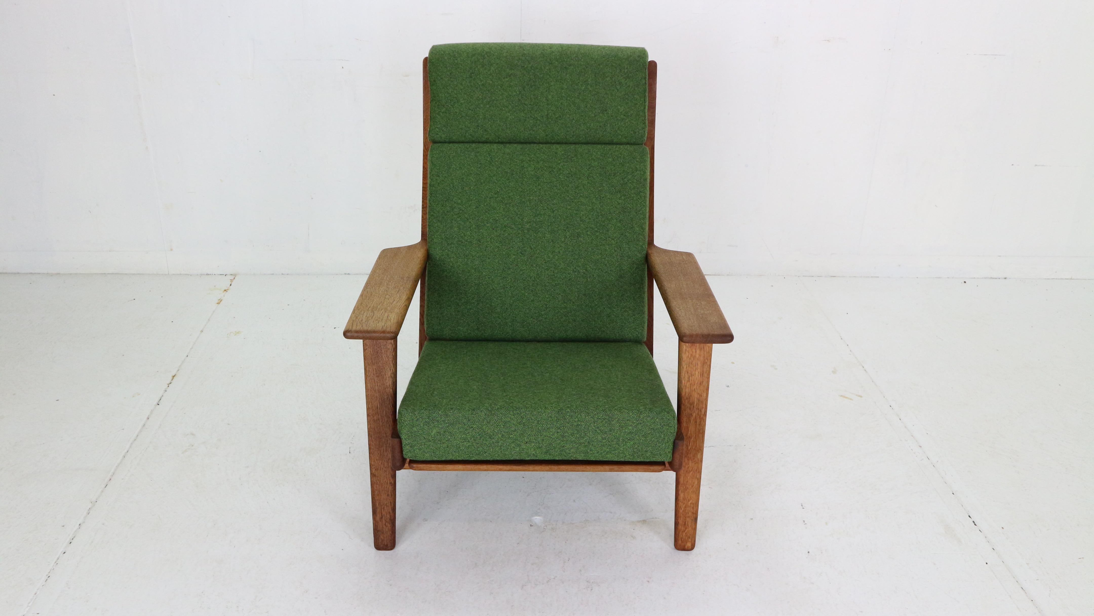 Danish Hans J. Wegner Oak & Green New Reupholstery Lounge/Armchair 