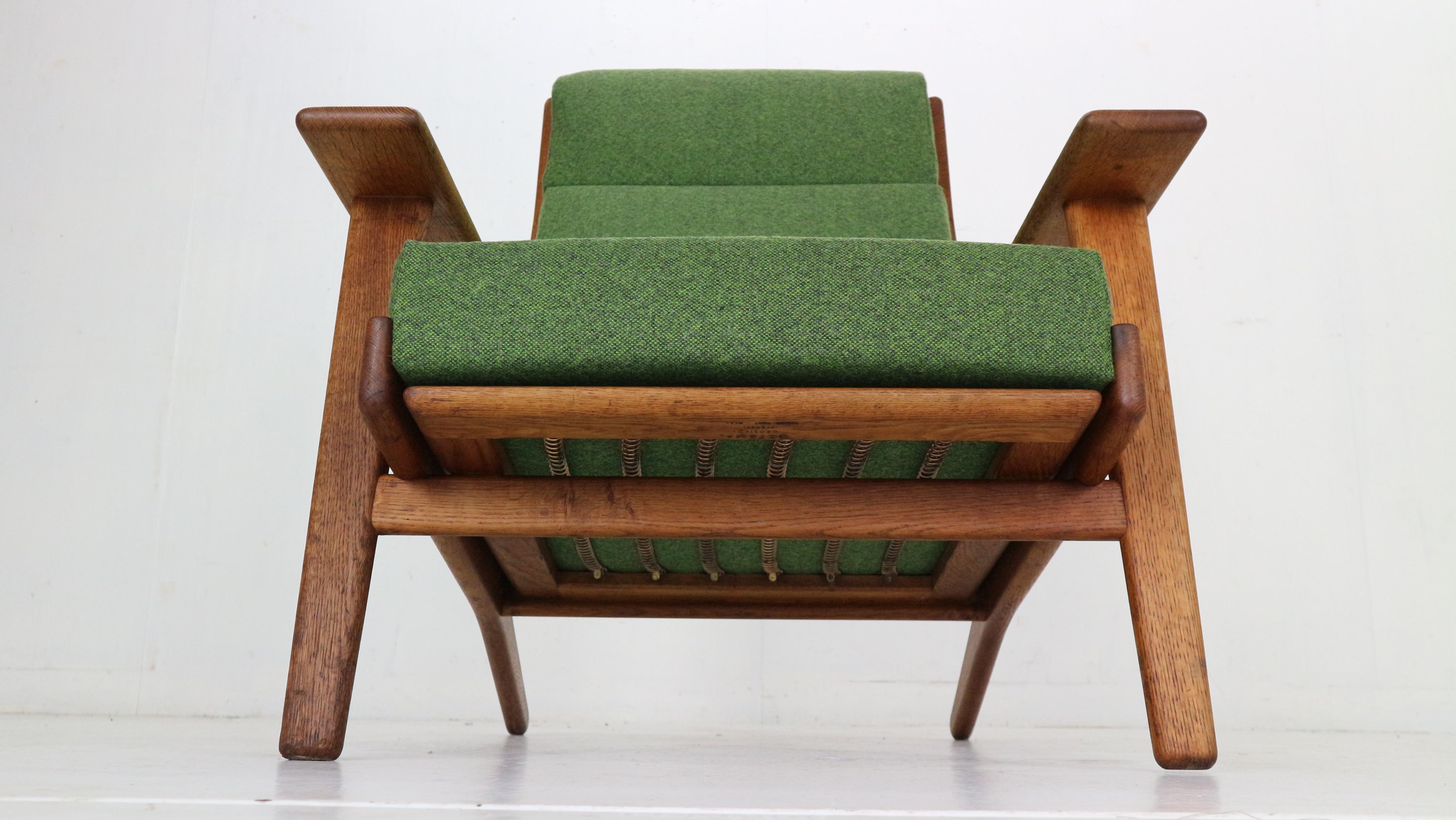 Brass Hans J. Wegner Oak & Green New Reupholstery Lounge/Armchair 