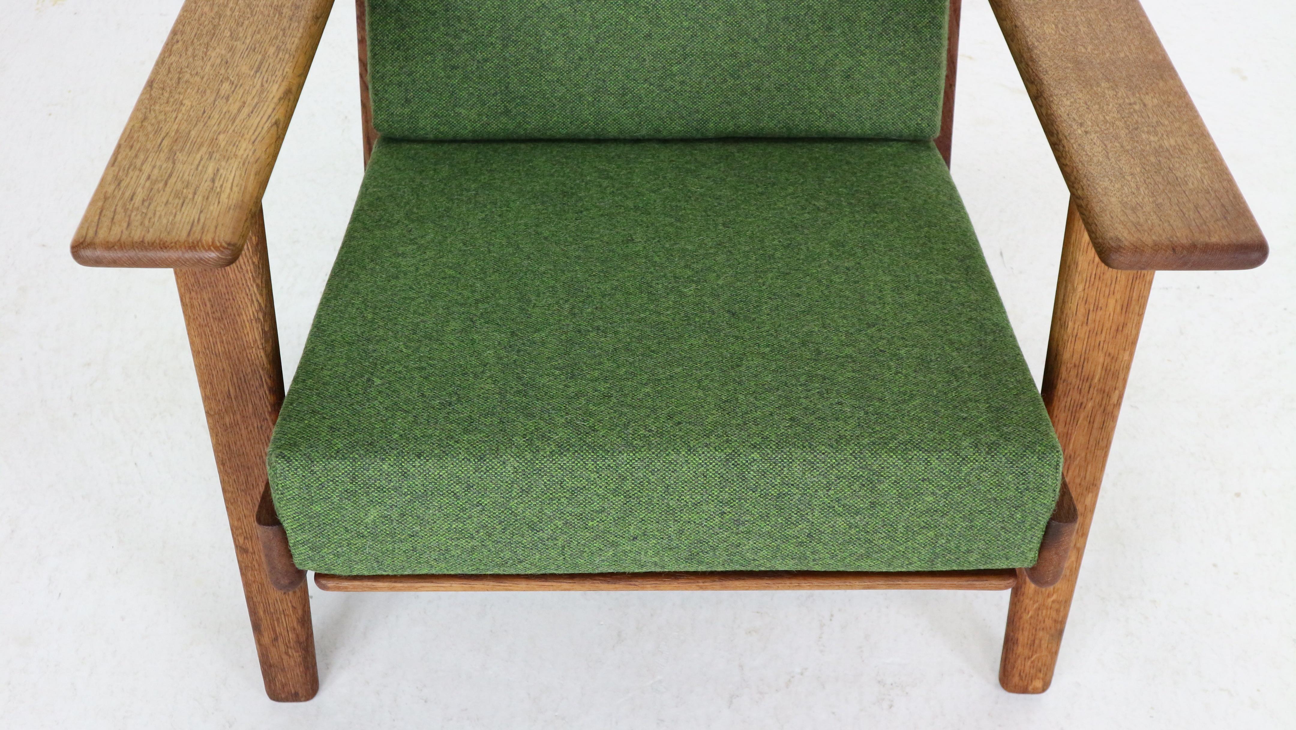 Hans J. Wegner Oak & Green New Reupholstery Lounge/Armchair 