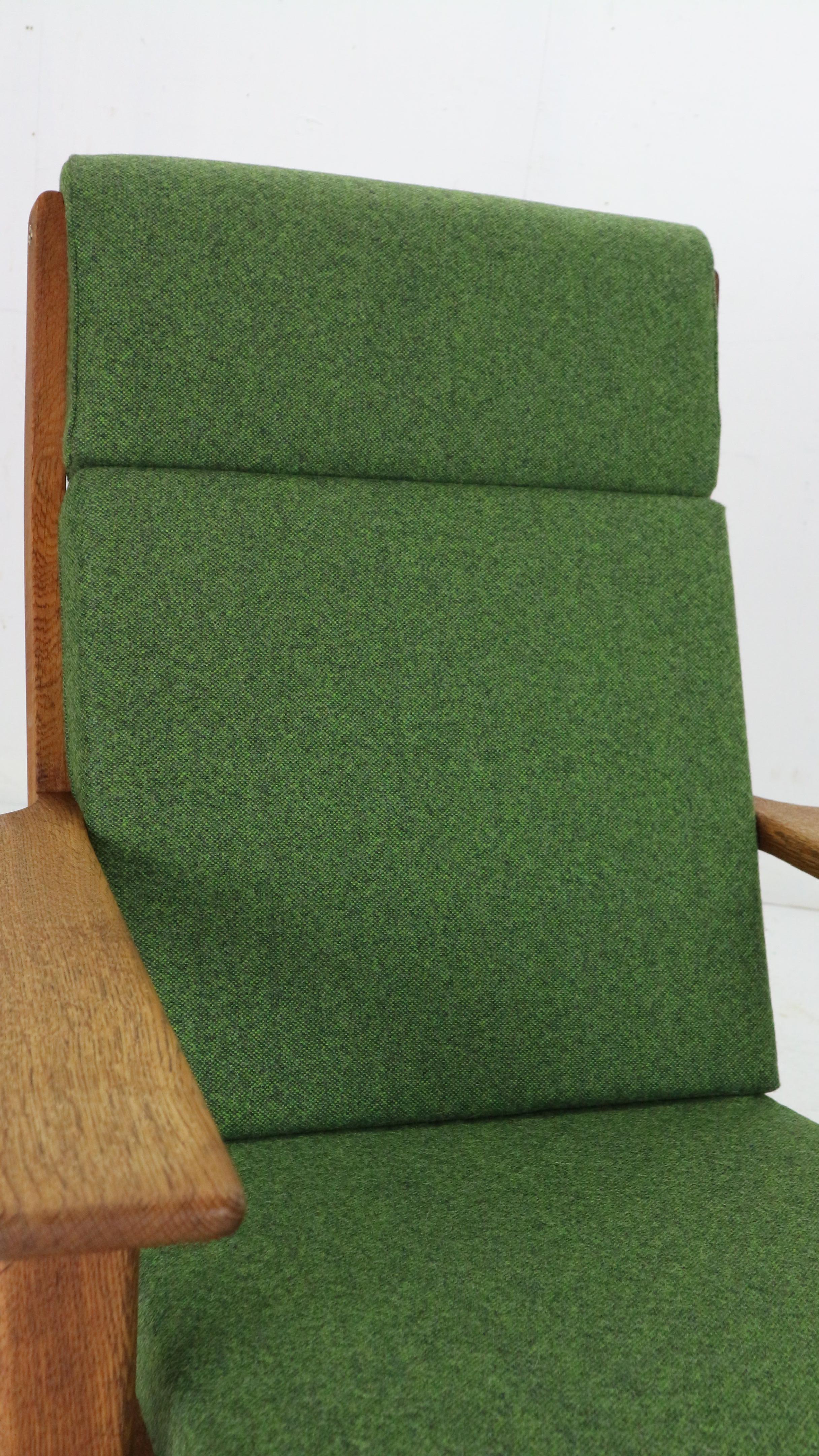 Hans J. Wegner Oak & Green New Reupholstery Lounge/Armchair 