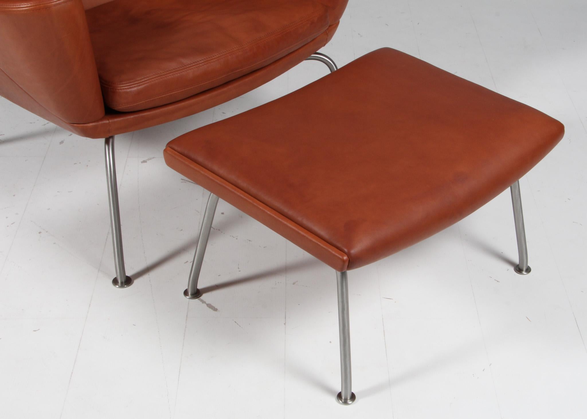 Mid-Century Modern Hans J. Wegner Oculus Lounge Chair and ottoman in Full grain brandy leather