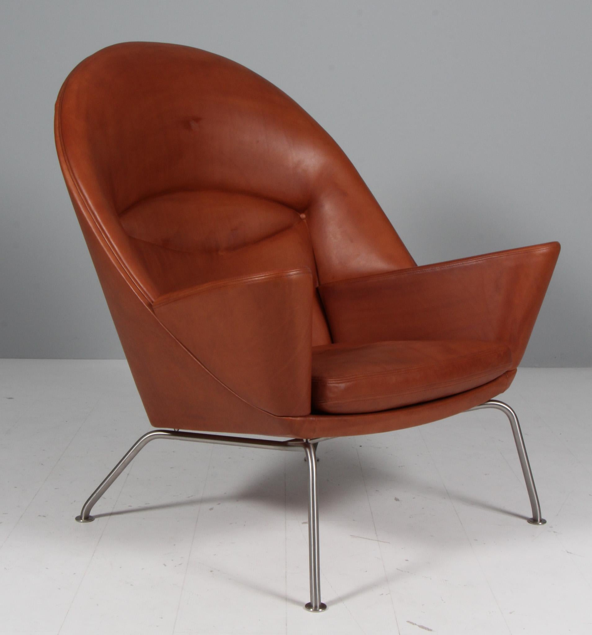 Danish Hans J. Wegner Oculus Lounge Chair and ottoman in Full grain brandy leather