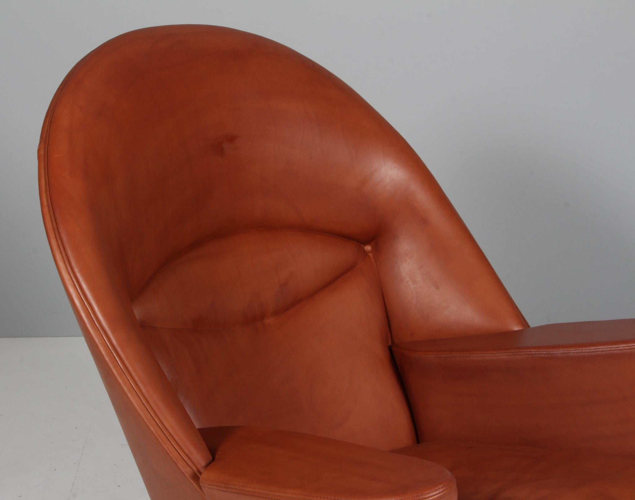Contemporary Hans J. Wegner Oculus Lounge Chair and ottoman in Full grain brandy leather