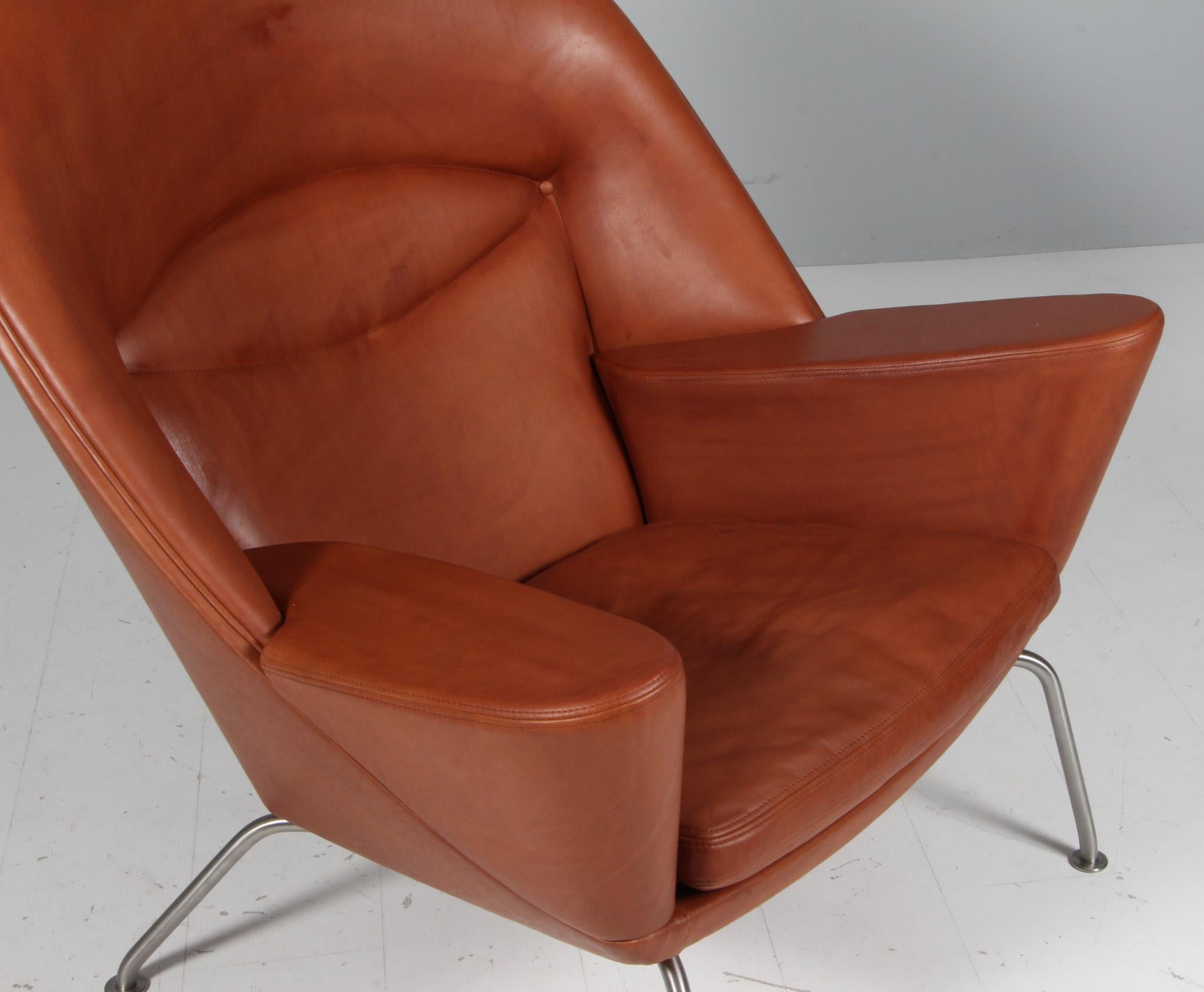 Hans J. Wegner Oculus Lounge Chair and ottoman in Full grain brandy leather 1