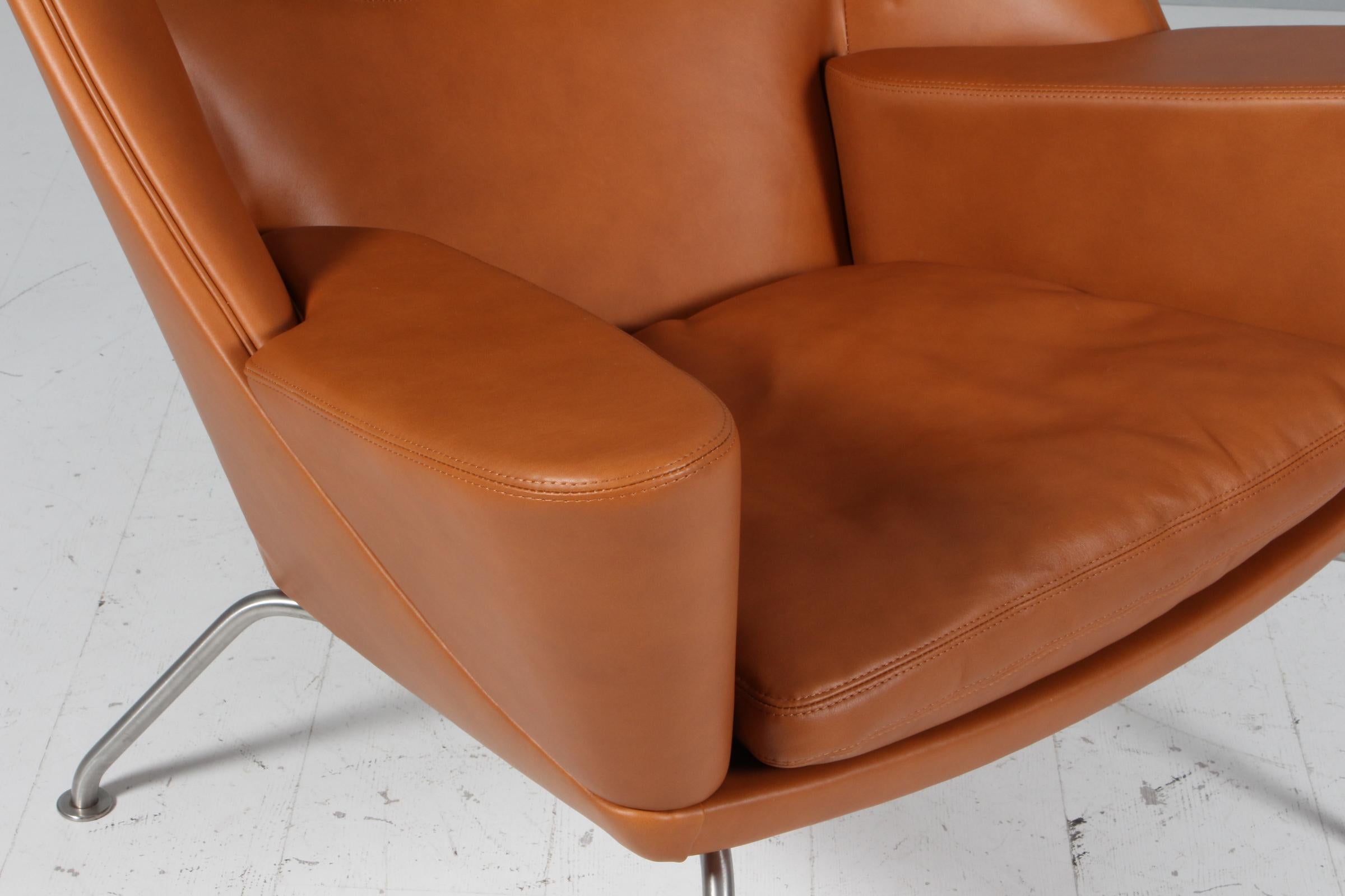 Hans J. Wegner Chaise longue Oculus et ottoman en cuir de noyer pleine fleur en vente 3