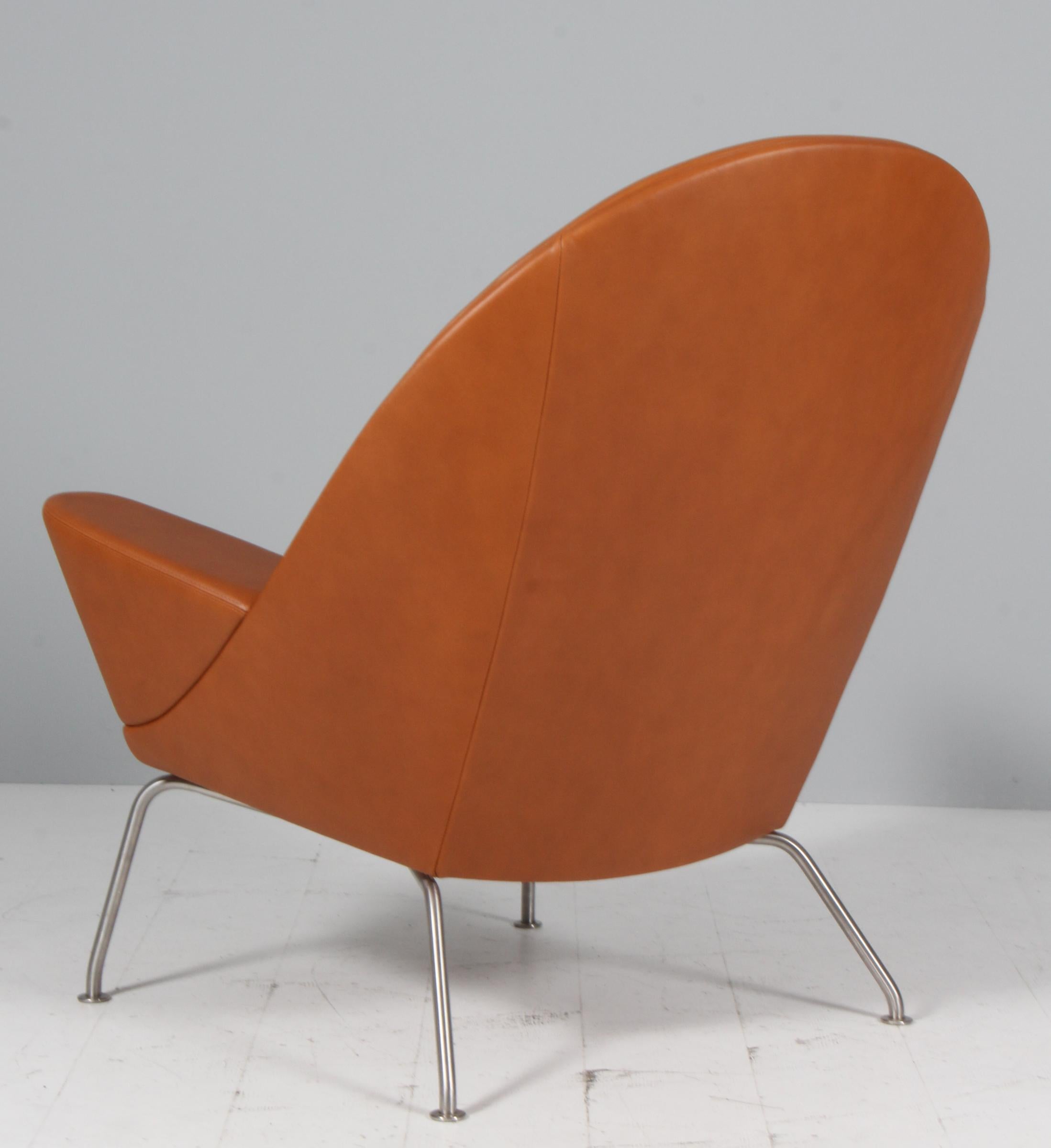Hans J. Wegner Chaise longue Oculus et ottoman en cuir de noyer pleine fleur en vente 6