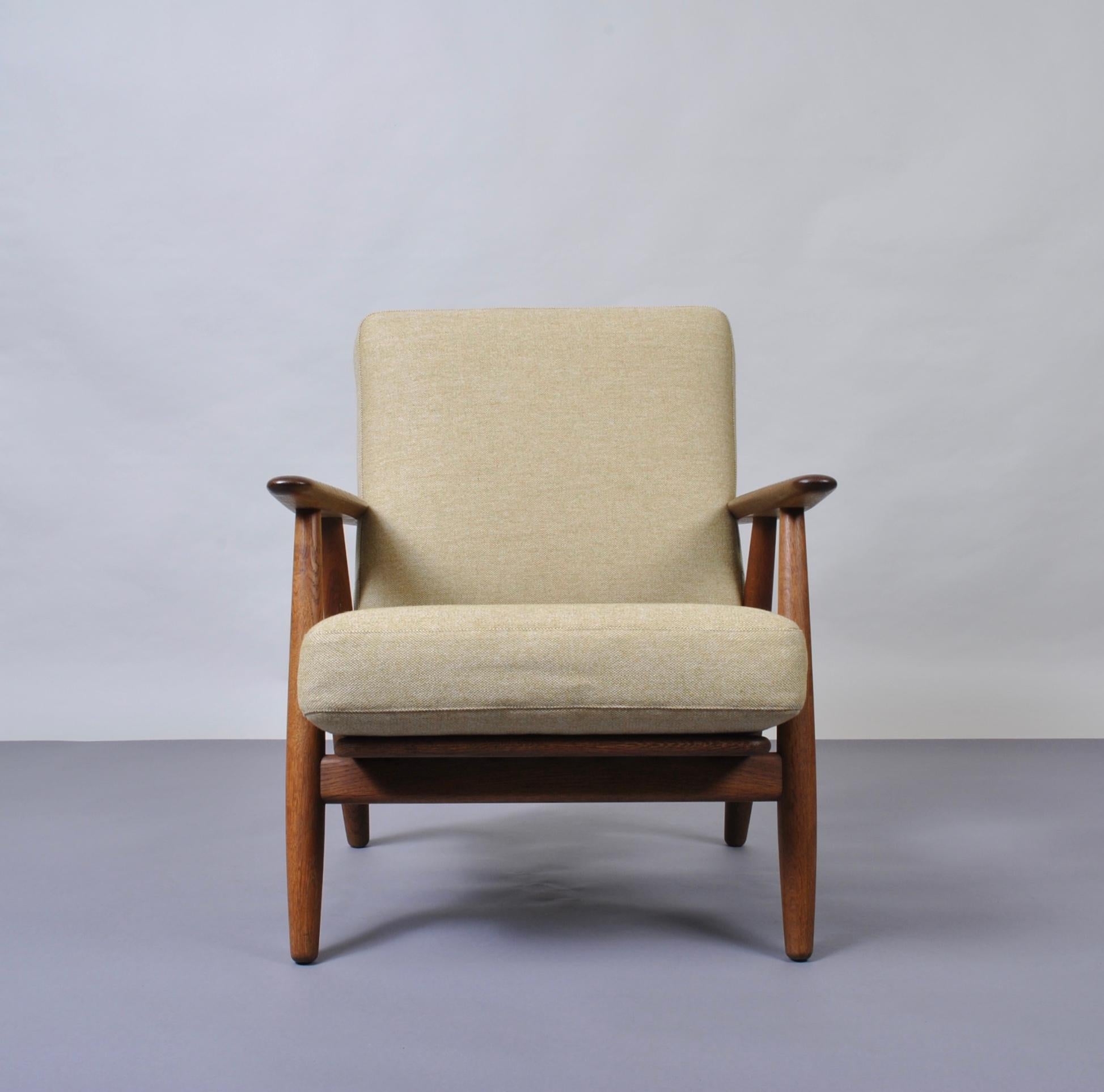 Mid-Century Modern Hans J Wegner, Original GE240 Lounge Chair, Fumed Oak, New Upholstery 