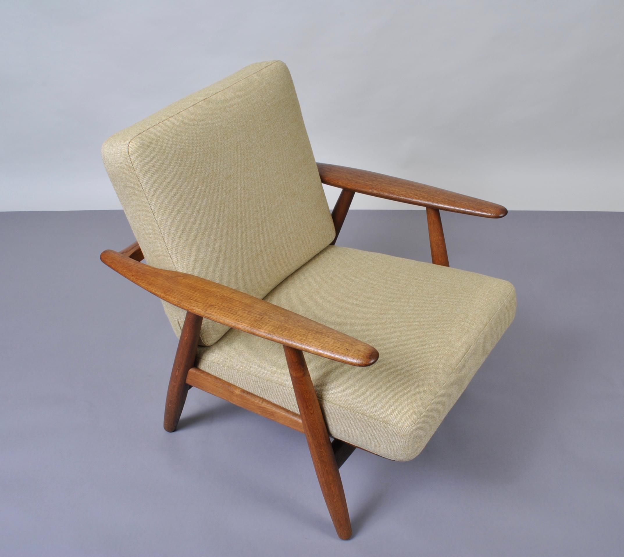 20th Century Hans J Wegner, Original GE240 Lounge Chair, Fumed Oak, New Upholstery 