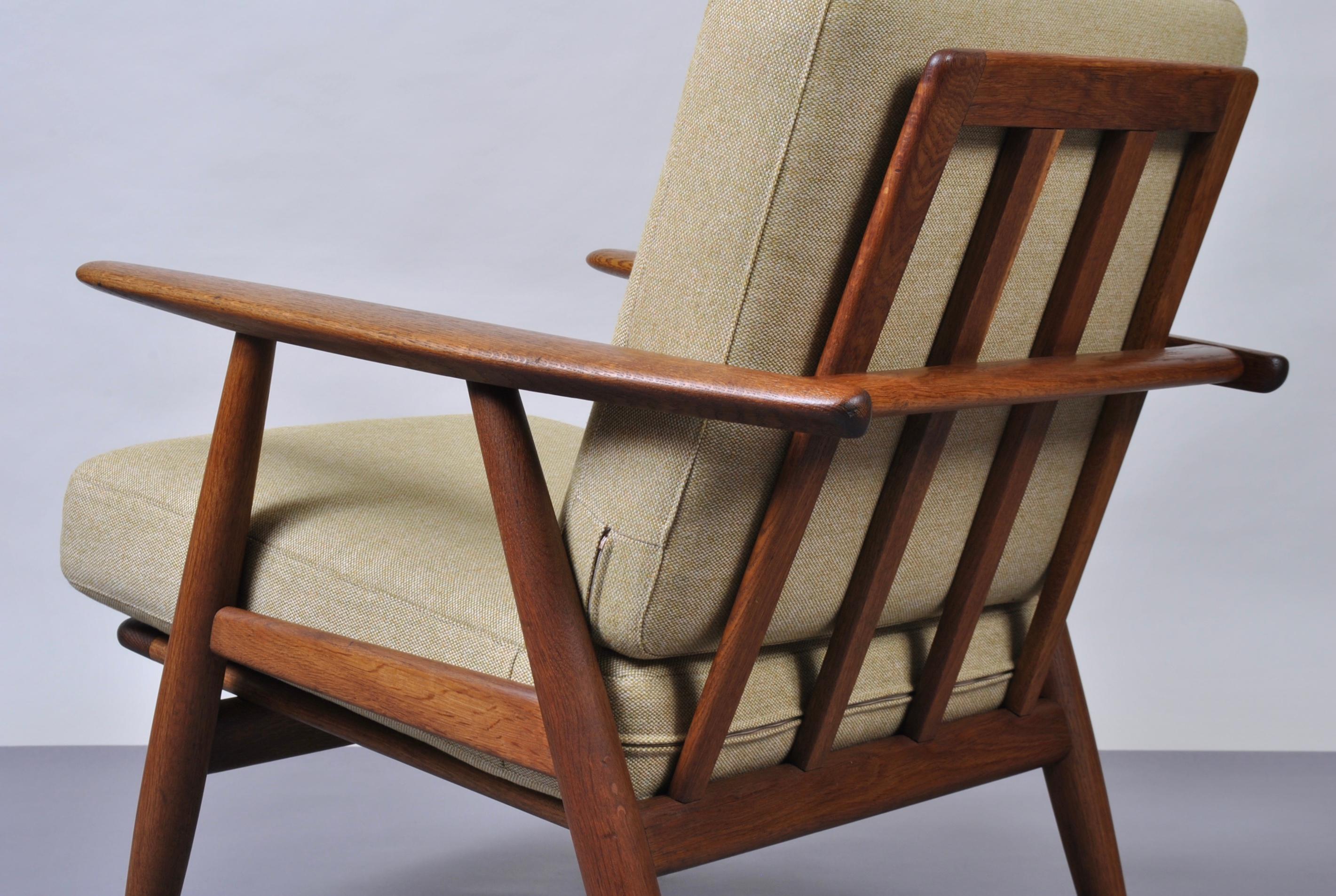Hans J Wegner, Original GE240 Lounge Chair, Fumed Oak, New Upholstery  2