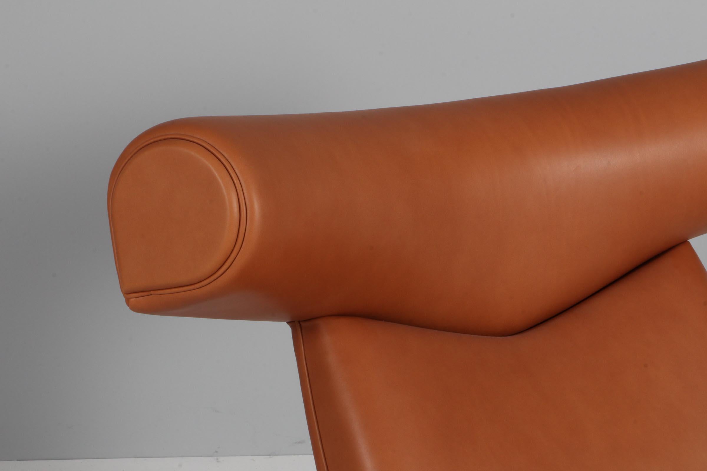 Stainless Steel Hans J. Wegner Ox Chair and ottoman Model EJ 100, Walnut Elegance full grain