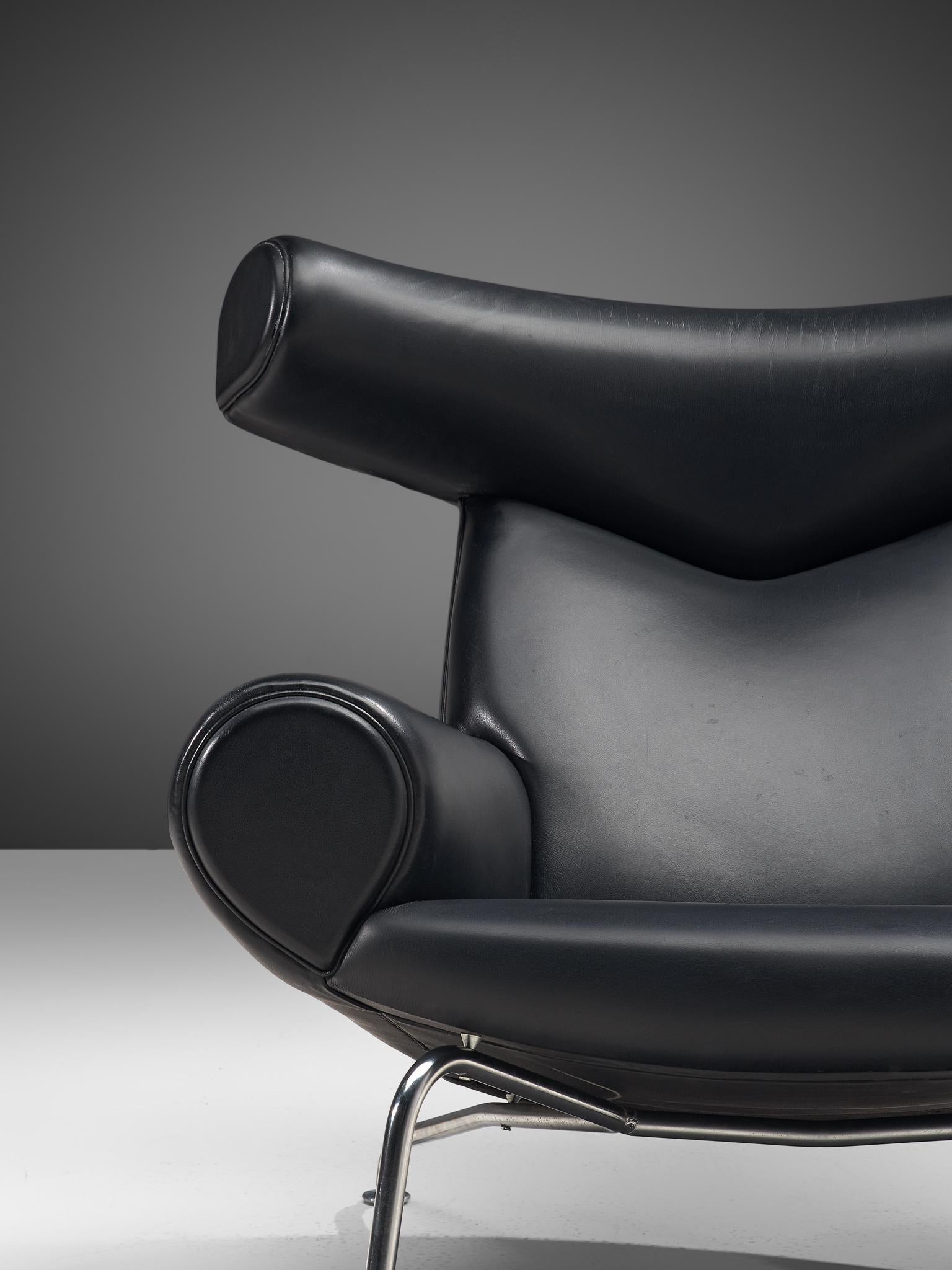 Scandinavian Modern Hans J. Wegner OX 'King' Easy Chair in Black Leather