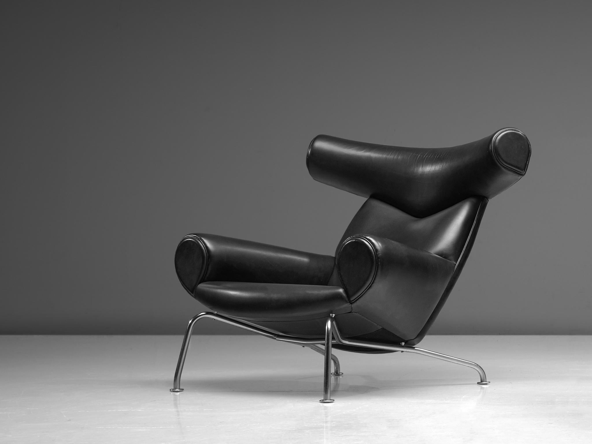 Mid-20th Century Hans J. Wegner OX 'King' Easy Chair in Black Leather
