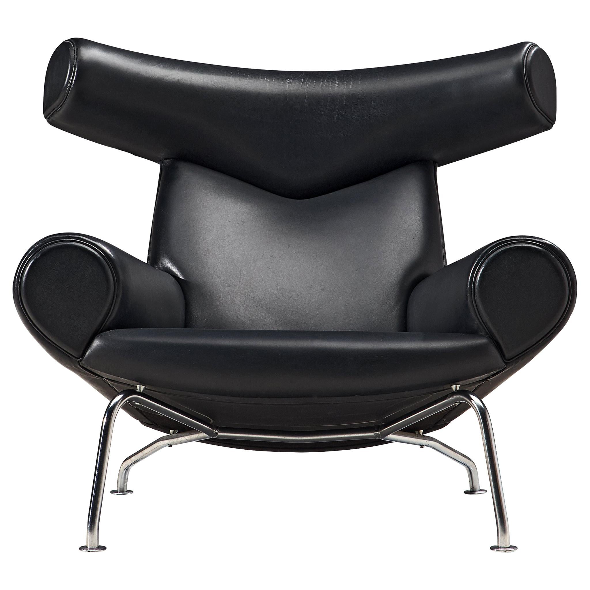 Hans J. Wegner OX 'King' Easy Chair in Black Leather