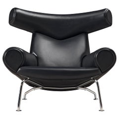 Hans J. Wegner OX 'King' Sessel aus schwarzem Leder