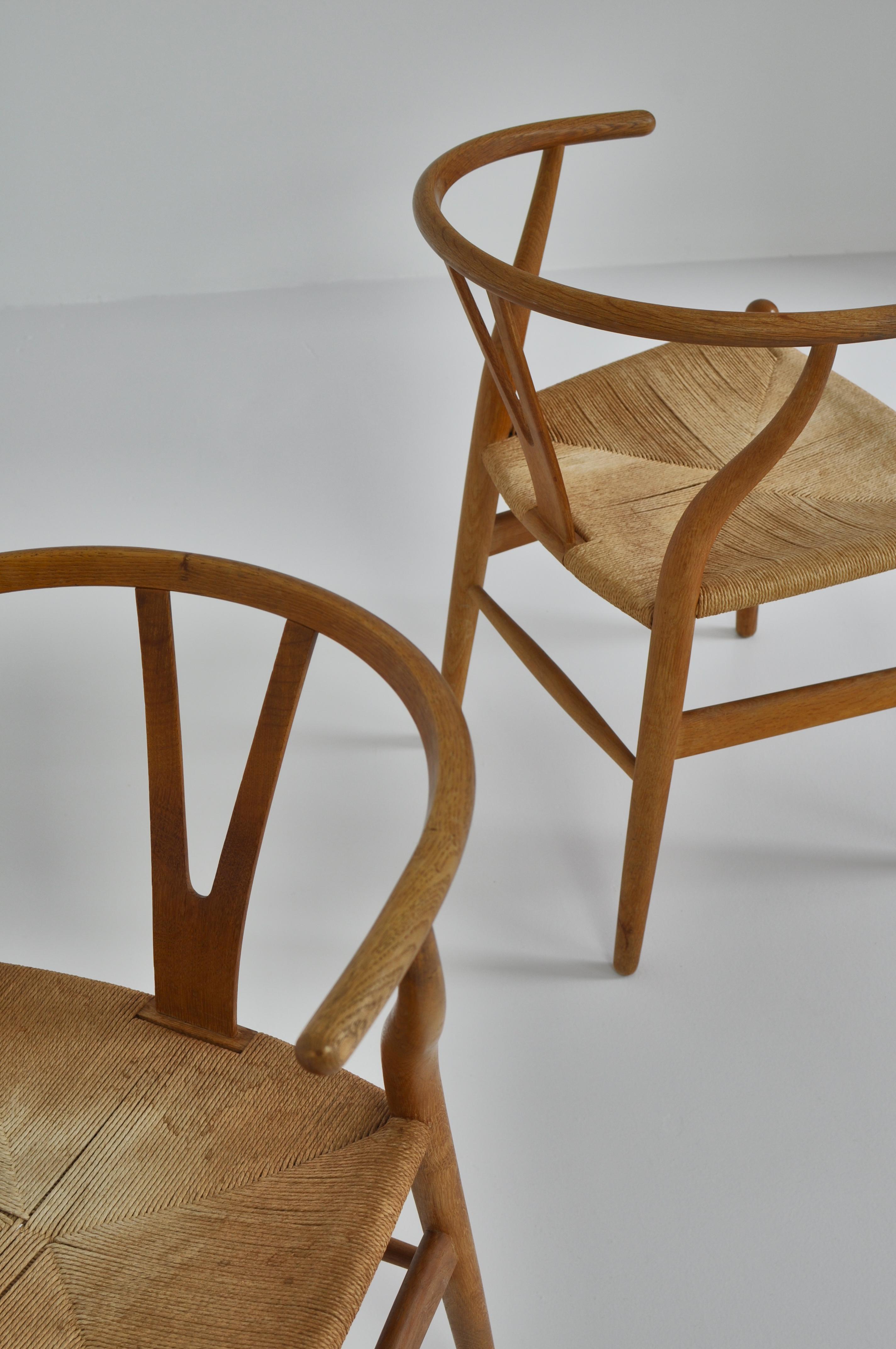 Hans J. Wegner Pair of Early Stamped Carl Hansen & Sons Wishbone Chairs, 1950s 9