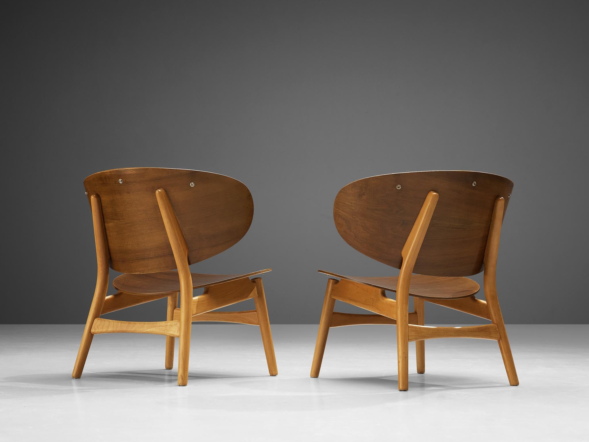 Danish Hans J. Wegner Pair of Lounge Chairs in Walnut 