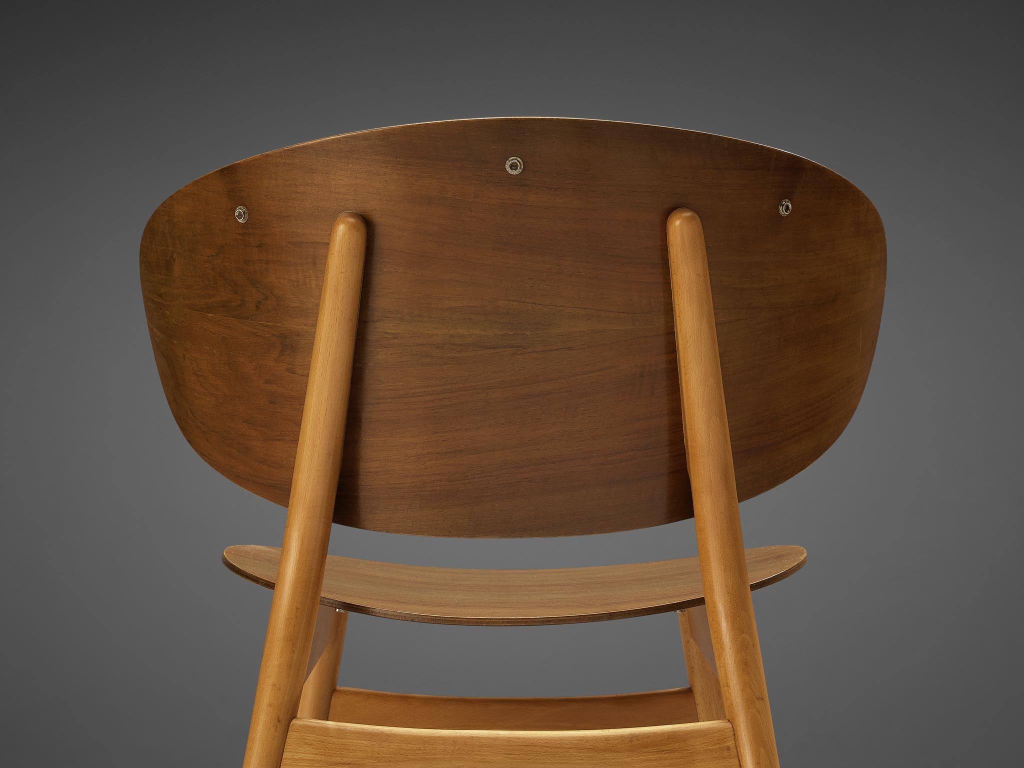 Beech Hans J. Wegner Pair of Lounge Chairs in Walnut 