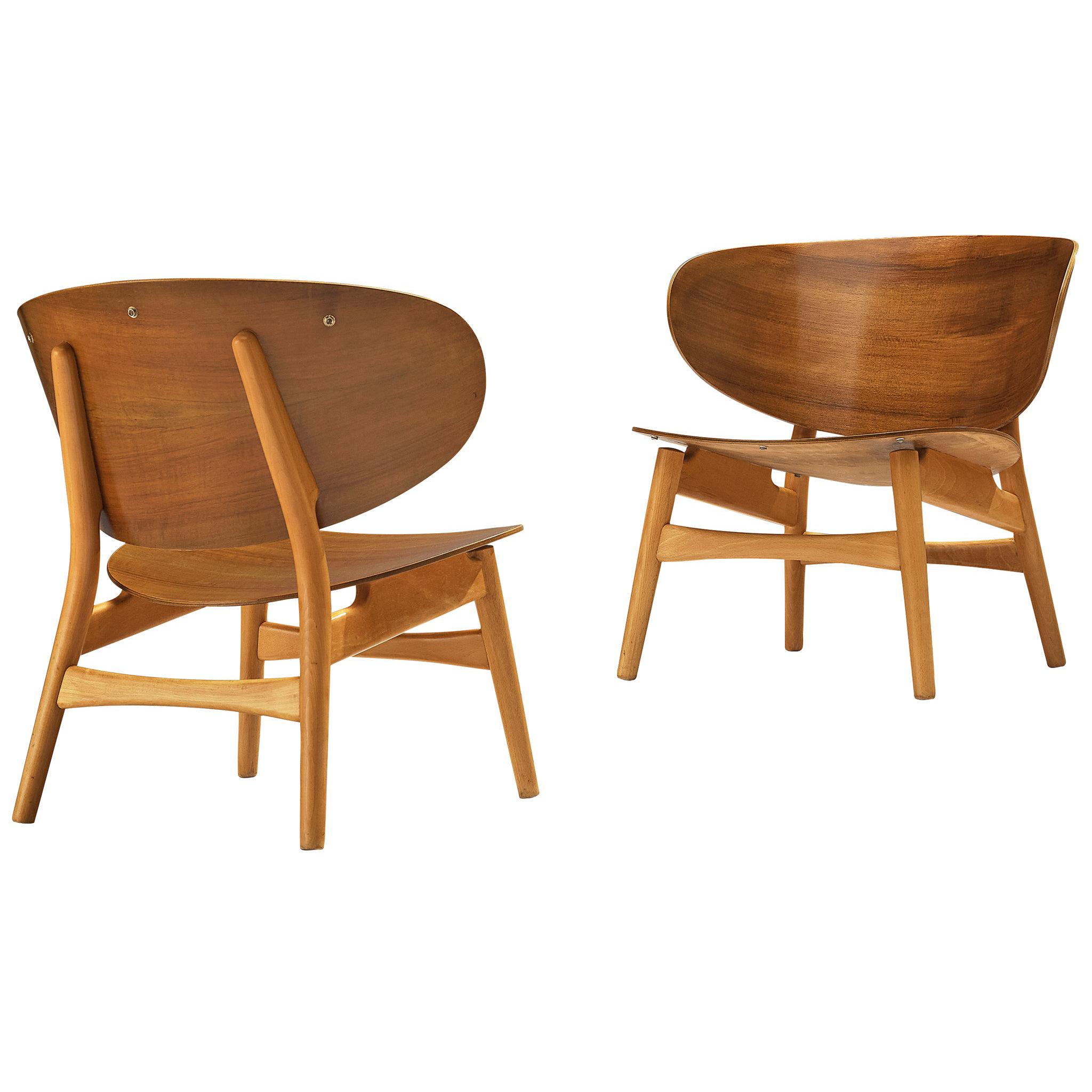 Hans J. Wegner Pair of Lounge Chairs in Walnut 