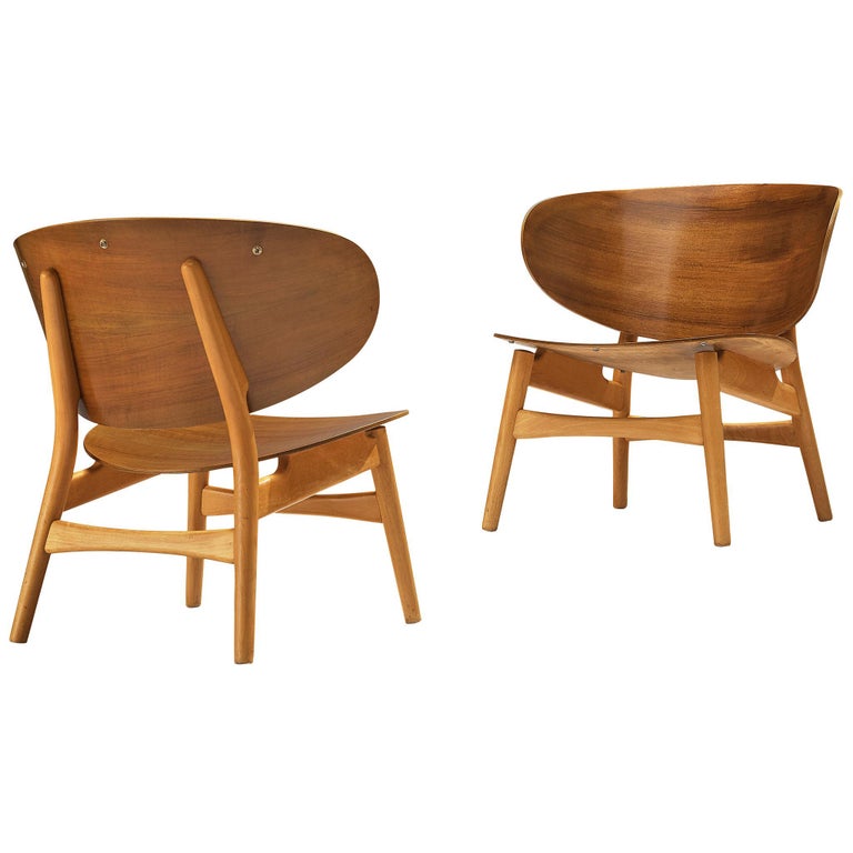 Hans J. Wegner Pair of Lounge Chairs in Walnut  For Sale