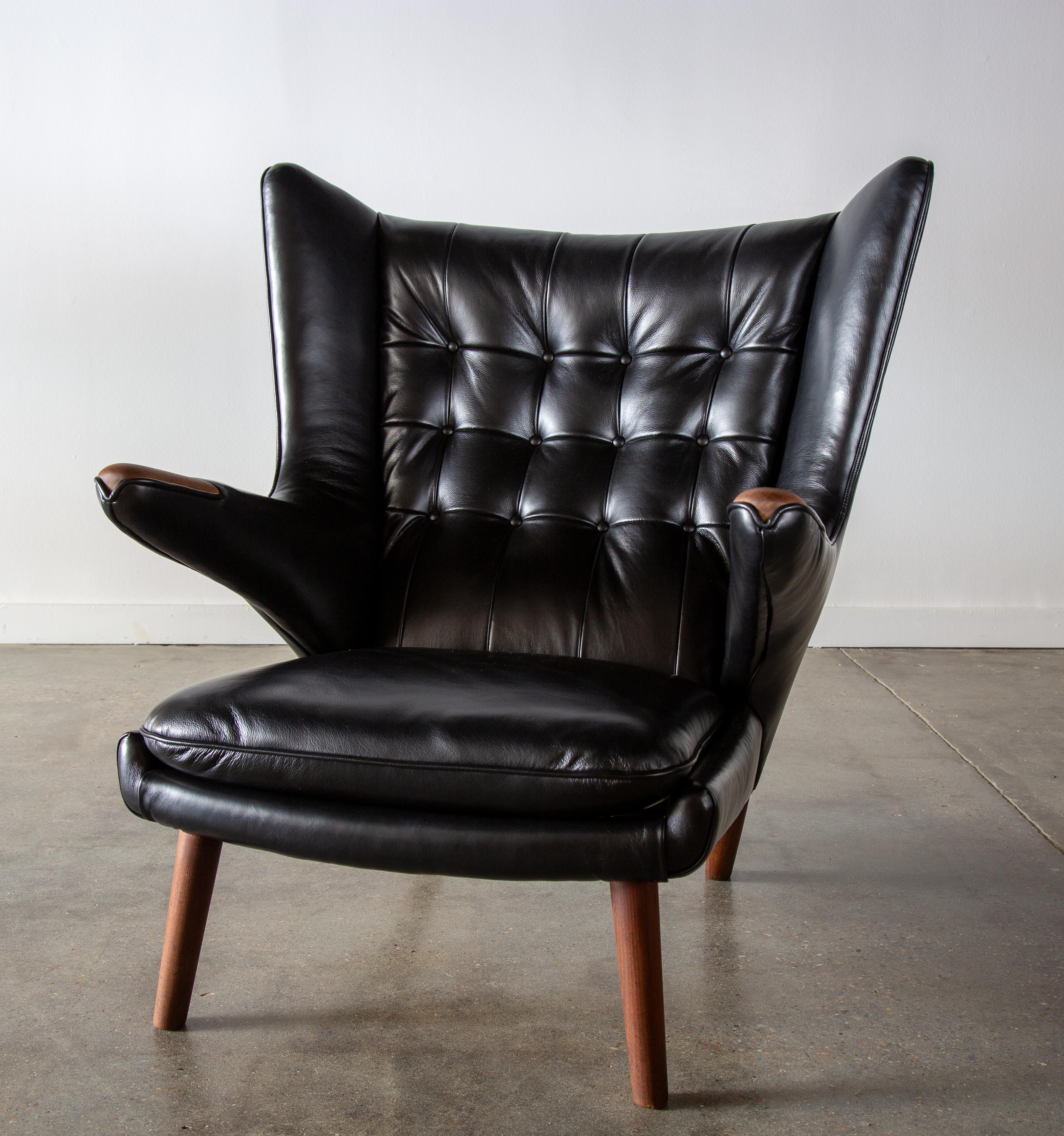 Hans J. Wegner Papa Bear AP19 chair by A.P. Stolen Denmark Leather and teak  For Sale 1