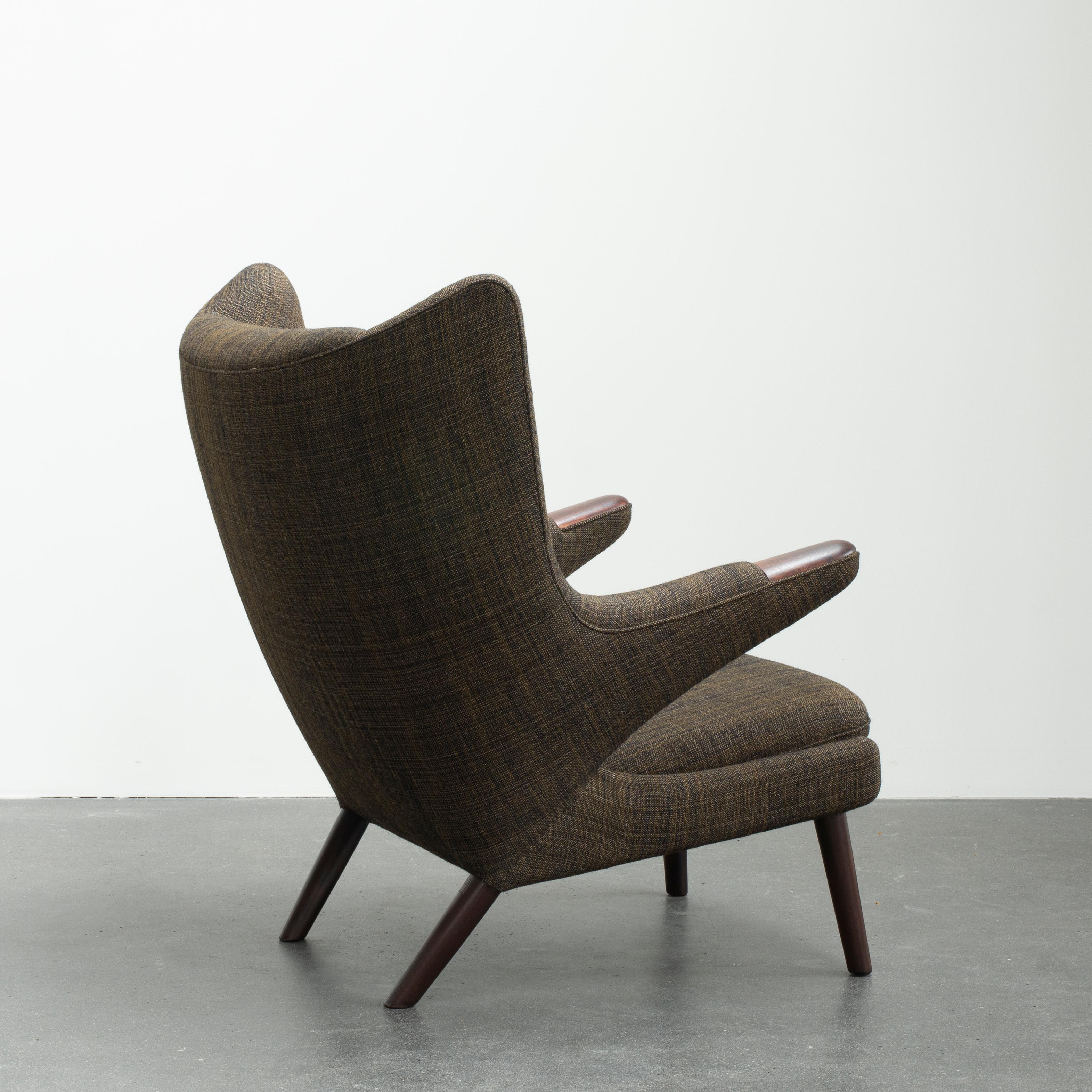 Hans J. Wegner Papa Bear chair with rosewood nails and beech legs. Upholstered with hand-woven fabric by the Danish weaver Hanne Vedel. Executed by A.P. Stolen, Copenhagen, Denmark.