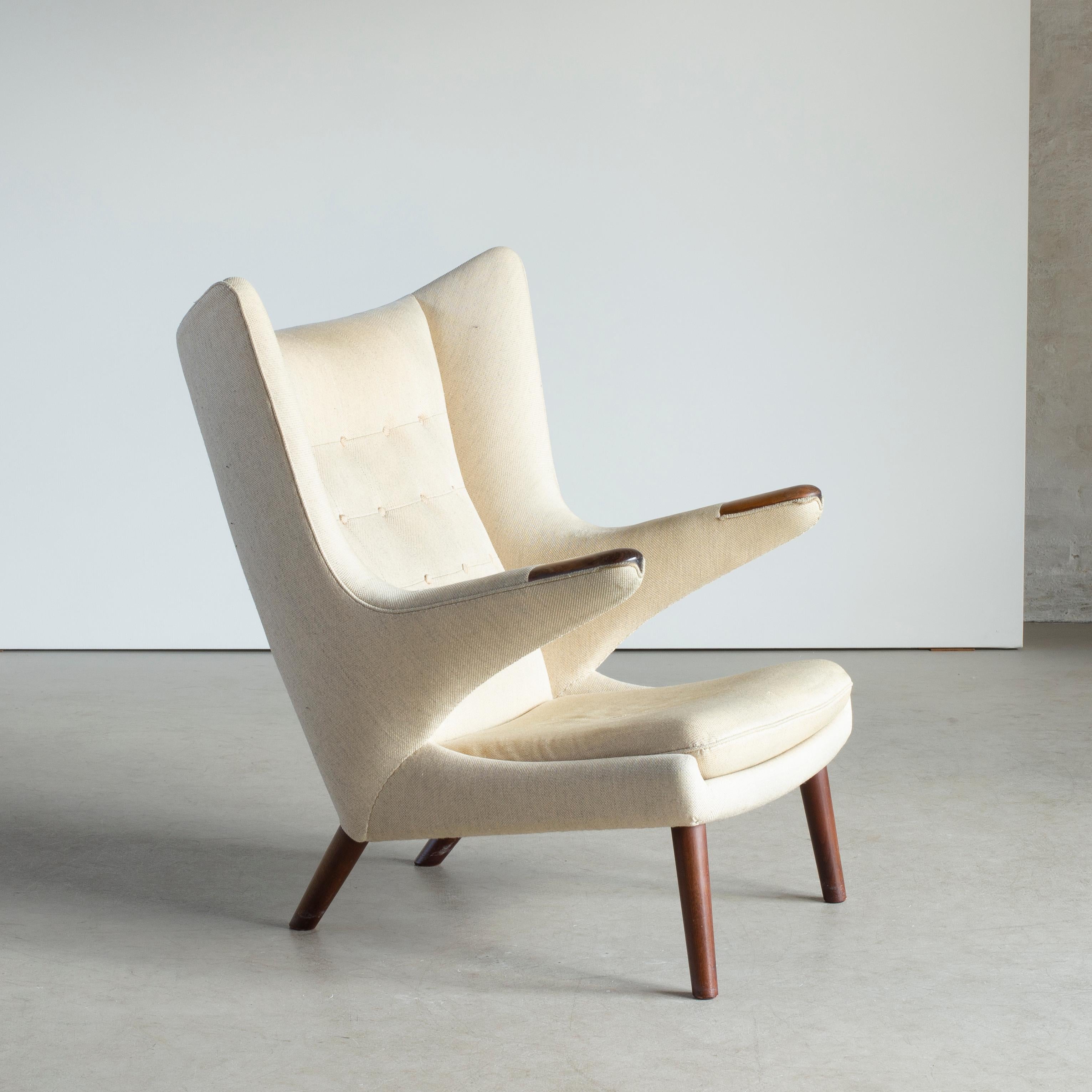 Hans J. Wegner Papa Bear chair with rosewood nails and beech legs. Upholstered in light fabric. Executed by A.P. Stolen, Copenhagen, Denmark.