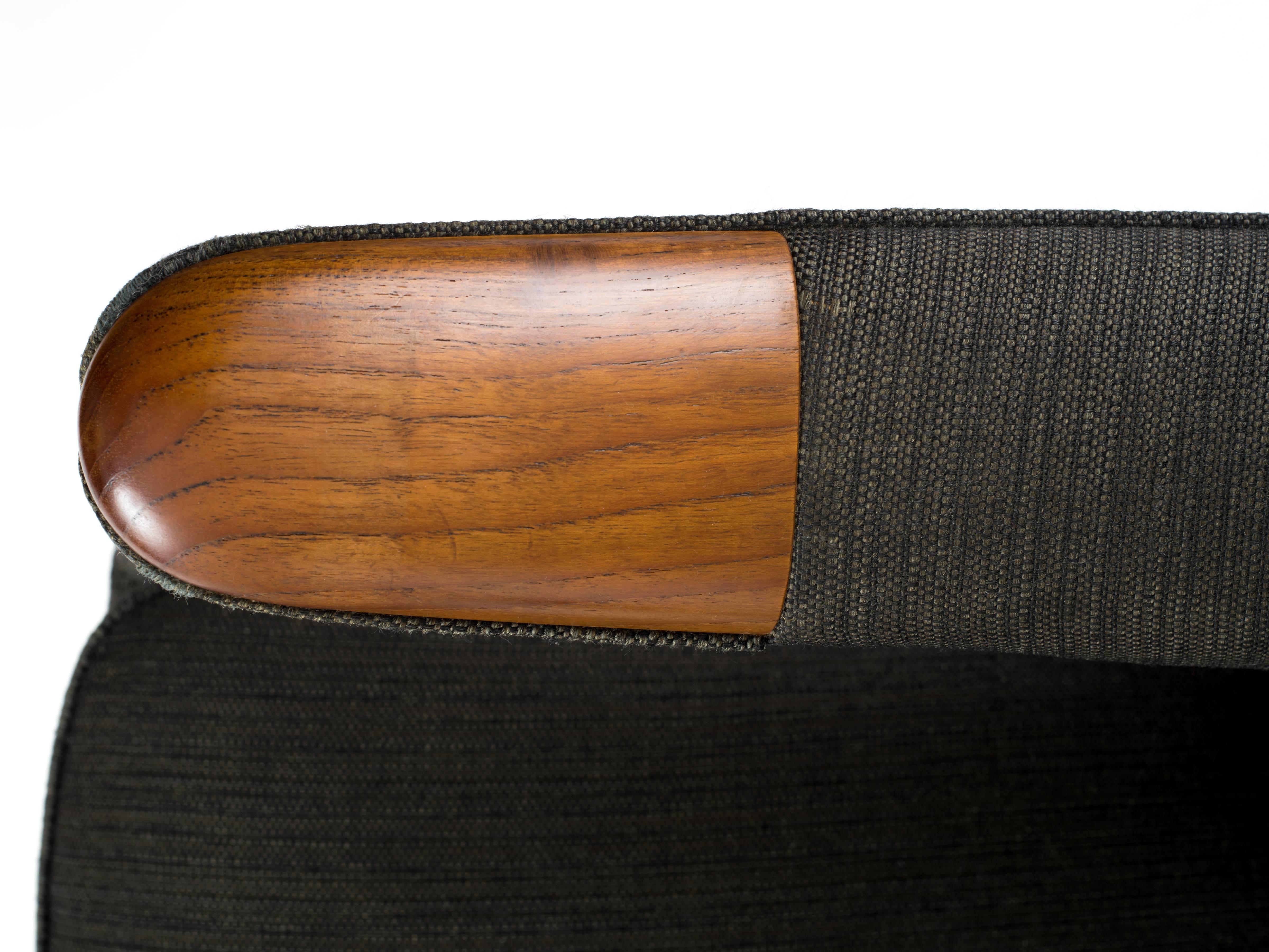 Mid-Century Modern Hans J Wegner Papa Bear Chair in Original Charcoal Gray Wool Upholstery