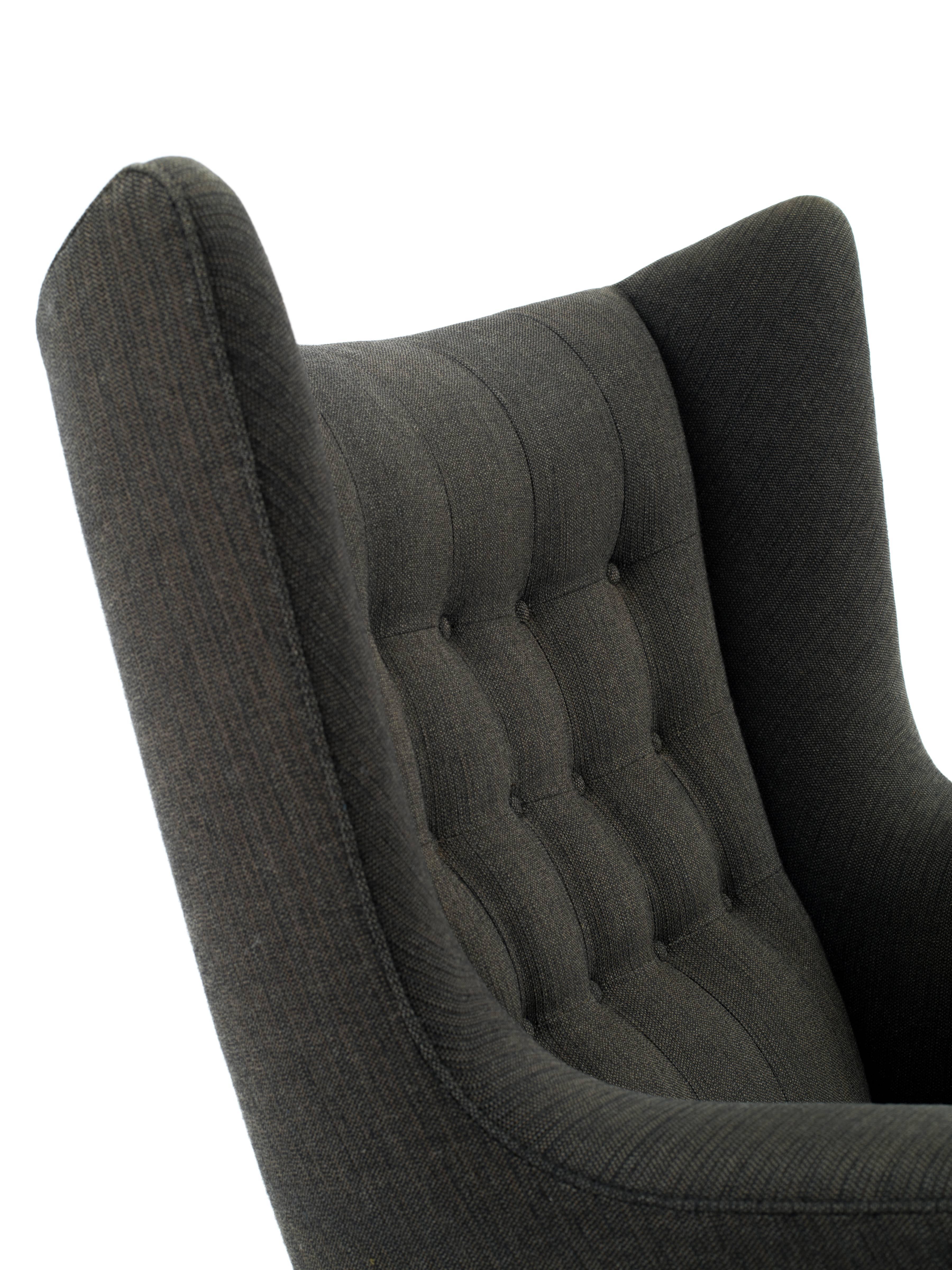 Danish Hans J Wegner Papa Bear Chair in Original Charcoal Gray Wool Upholstery