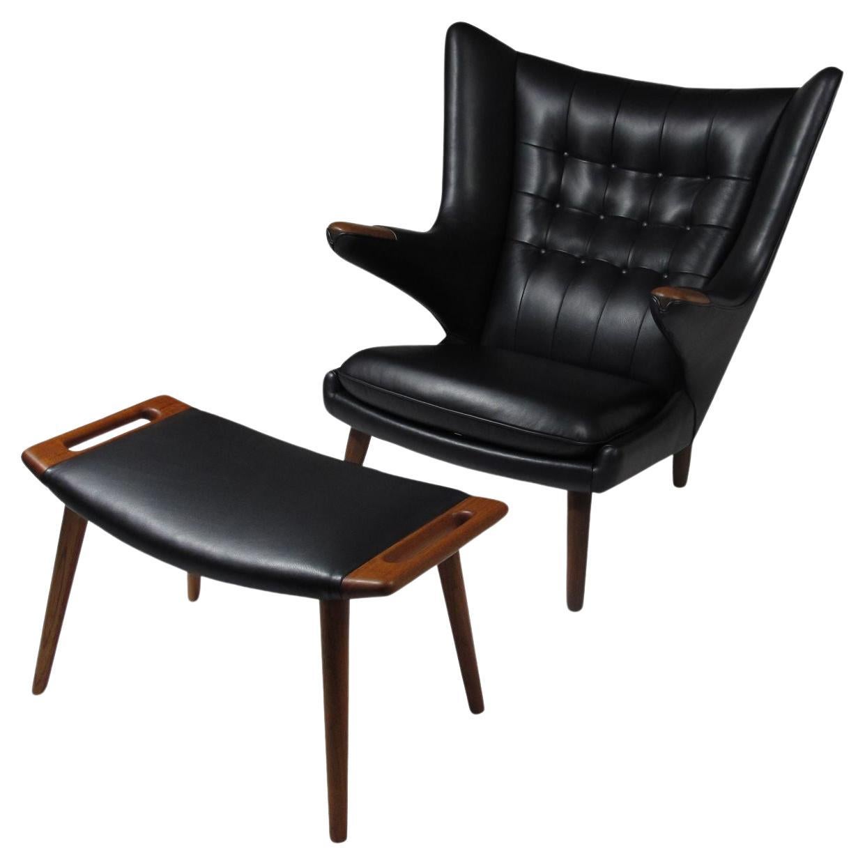 Hans J. Wegner Papabear Chair AP 19 & Ottoman AP 29 in Leather