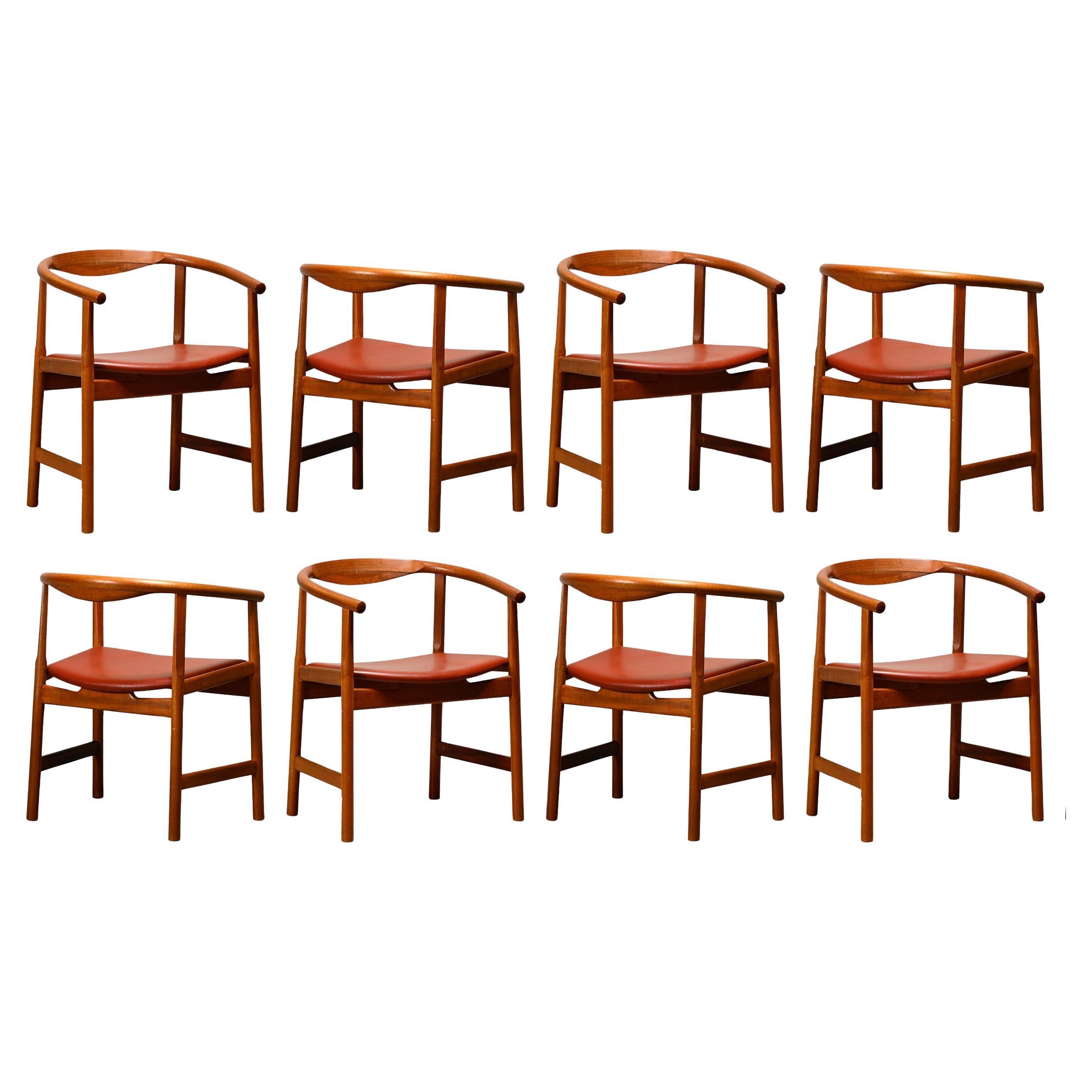 Hans J. Wegner PP203 dining chairs in Mahogany and Red Leather for PP Møbler