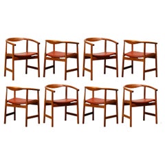 Hans J. Wegner PP203 dining chairs in Mahogany and Red Leather for PP Møbler