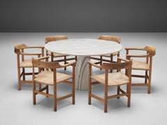 Hans J. Wegner Rare Set of 6 Armchairs ‘PP62’ with German Round Marble Table