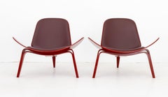 Hans J. Wegner Red CH07 Shell Lounge Chairs, Pair