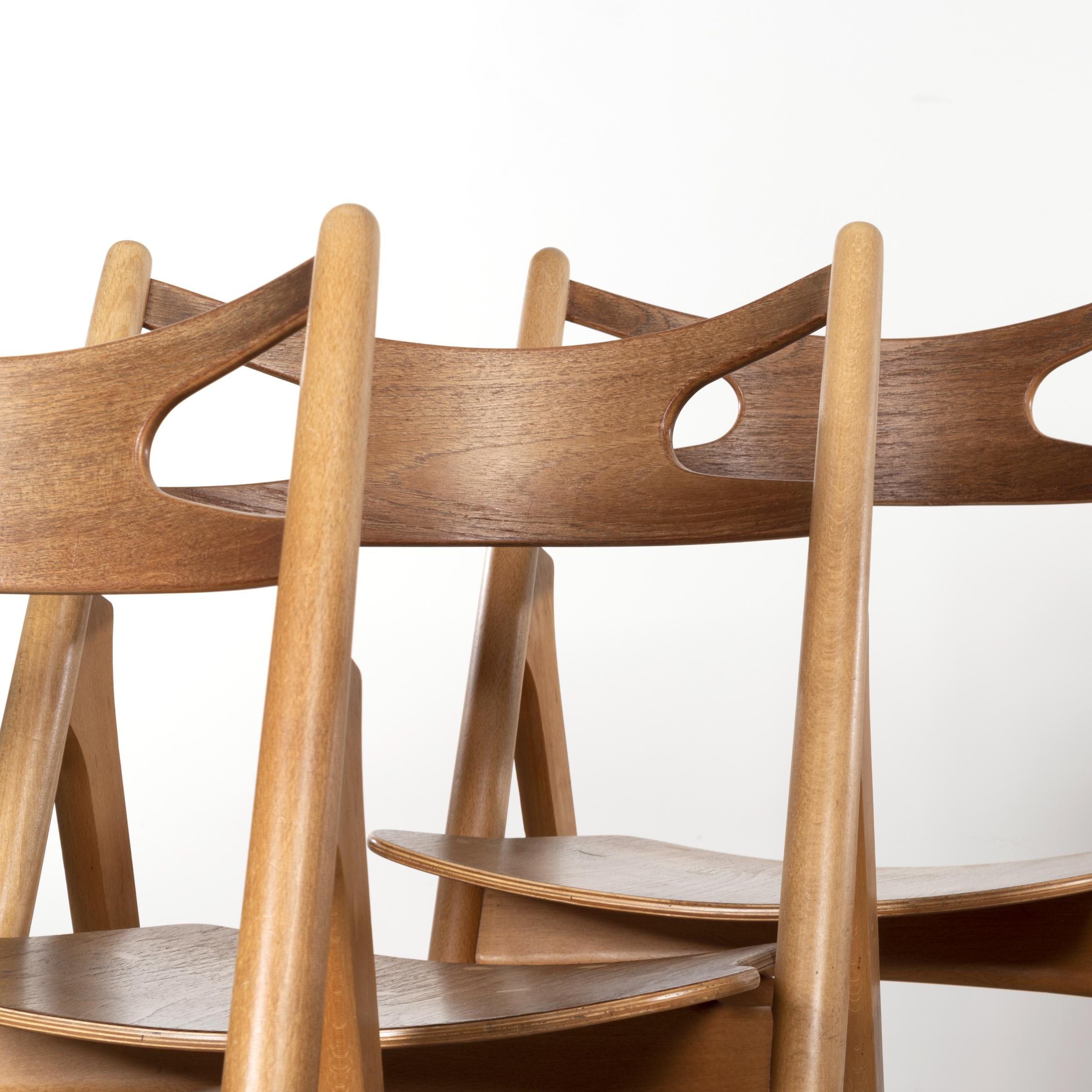 Mid-20th Century Hans J. Wegner Sawbuck Chairs Set of 6 Model Ch29 for Carl Hansen, Denmark, 1966