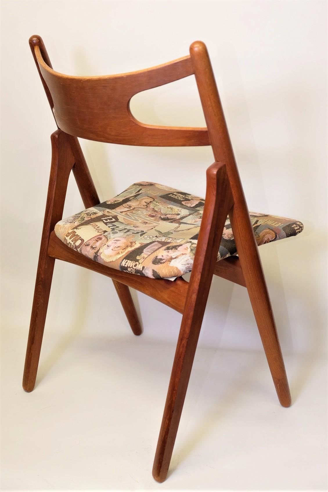Tissu Chaise de salle à manger Sawbuck en teck du milieu du siècle CH29 de Hans J. Wegner pour Carl Hansen & Son en vente