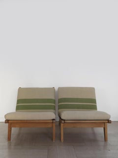 Fauteuils Hans J. Wegner, style scandinave du milieu du siècle, en chêne et tissu, modèle GE-370, Danemark, années 1960
