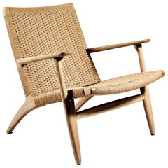 Hans J. Wegner Scandinavian Modern Lounge Chair Modell CH-25 in Eiche und Papierkordel