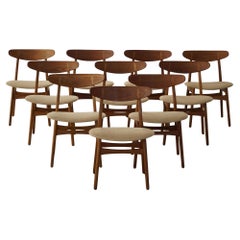 Hans J. Wegner, Set of 10 Chairs in Oak & Hessian, Model CH30, Mid Century, 1954